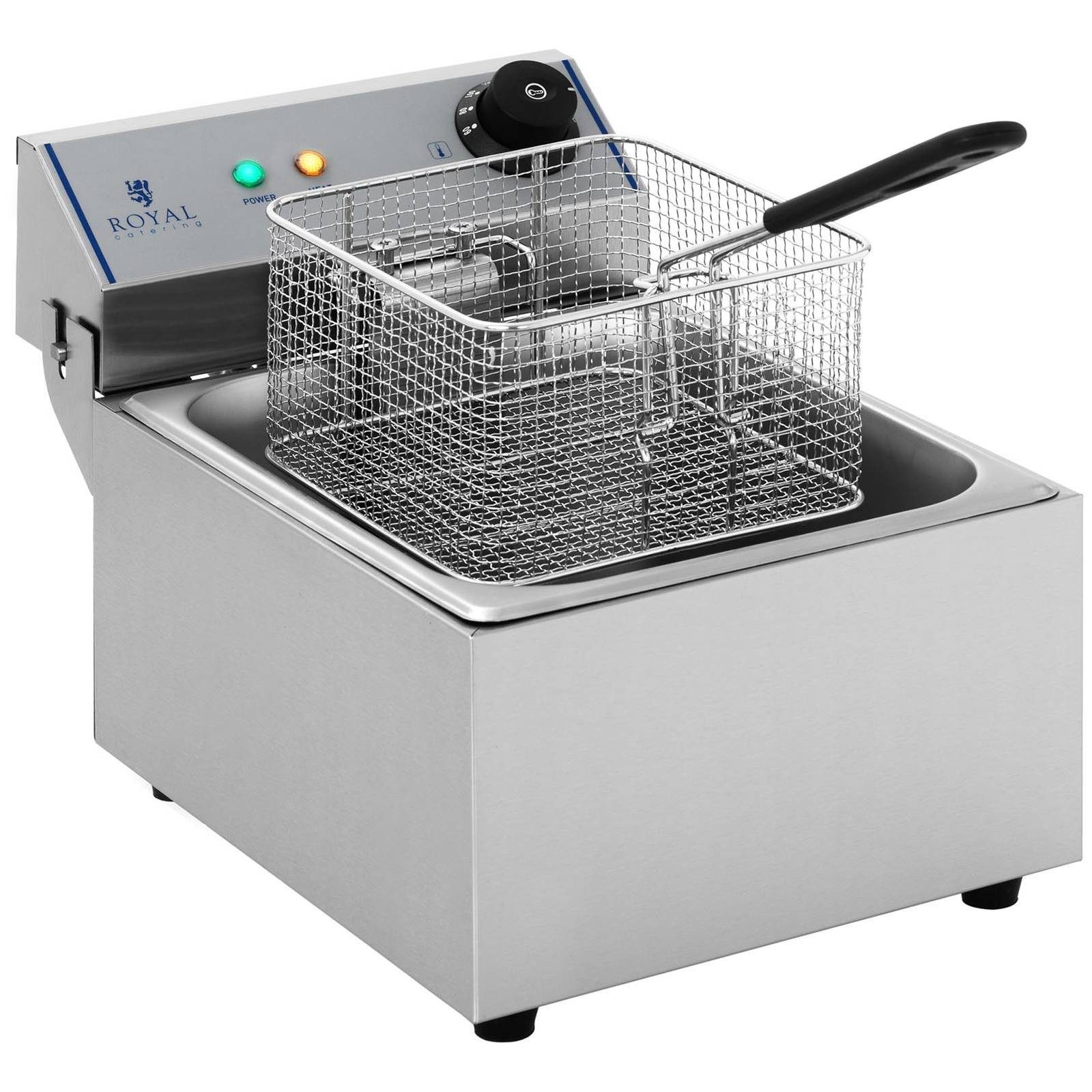 Royal Catering Fritteuse RCEF-10EY-ECO 1X10, 3200 W, 10 L Elektro Fritöse Profi Kaltzonen Edelstahl