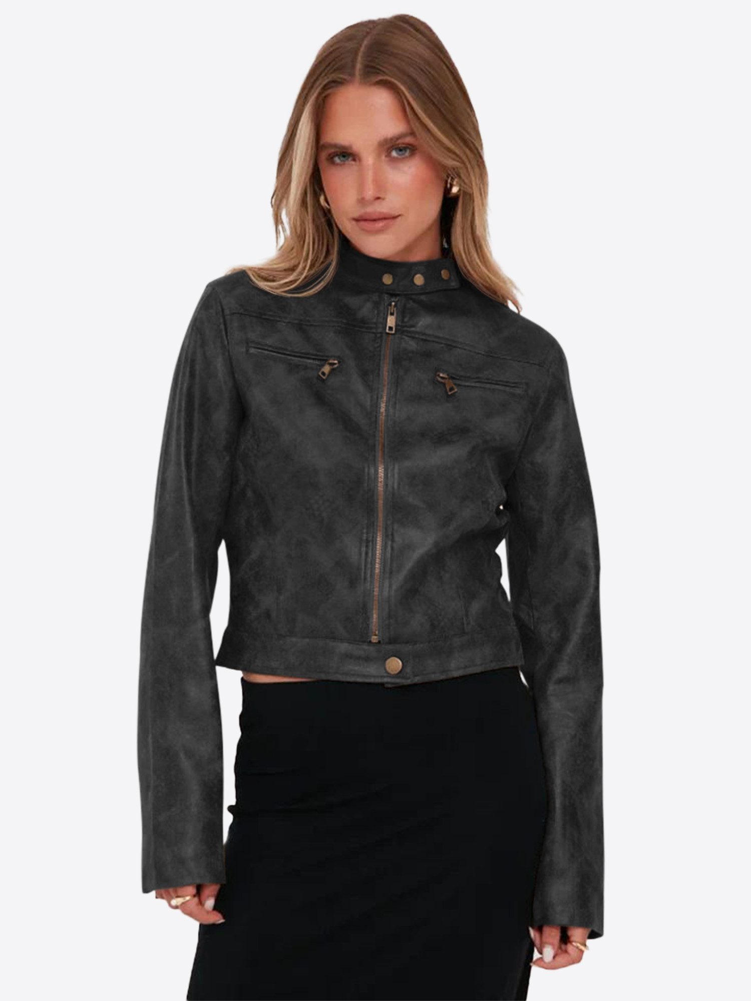 Imily Bela Lederjacke Damen Kurze Куртки aus Kunstleder (Packung, 1-St., 1per-Pack) Vintage