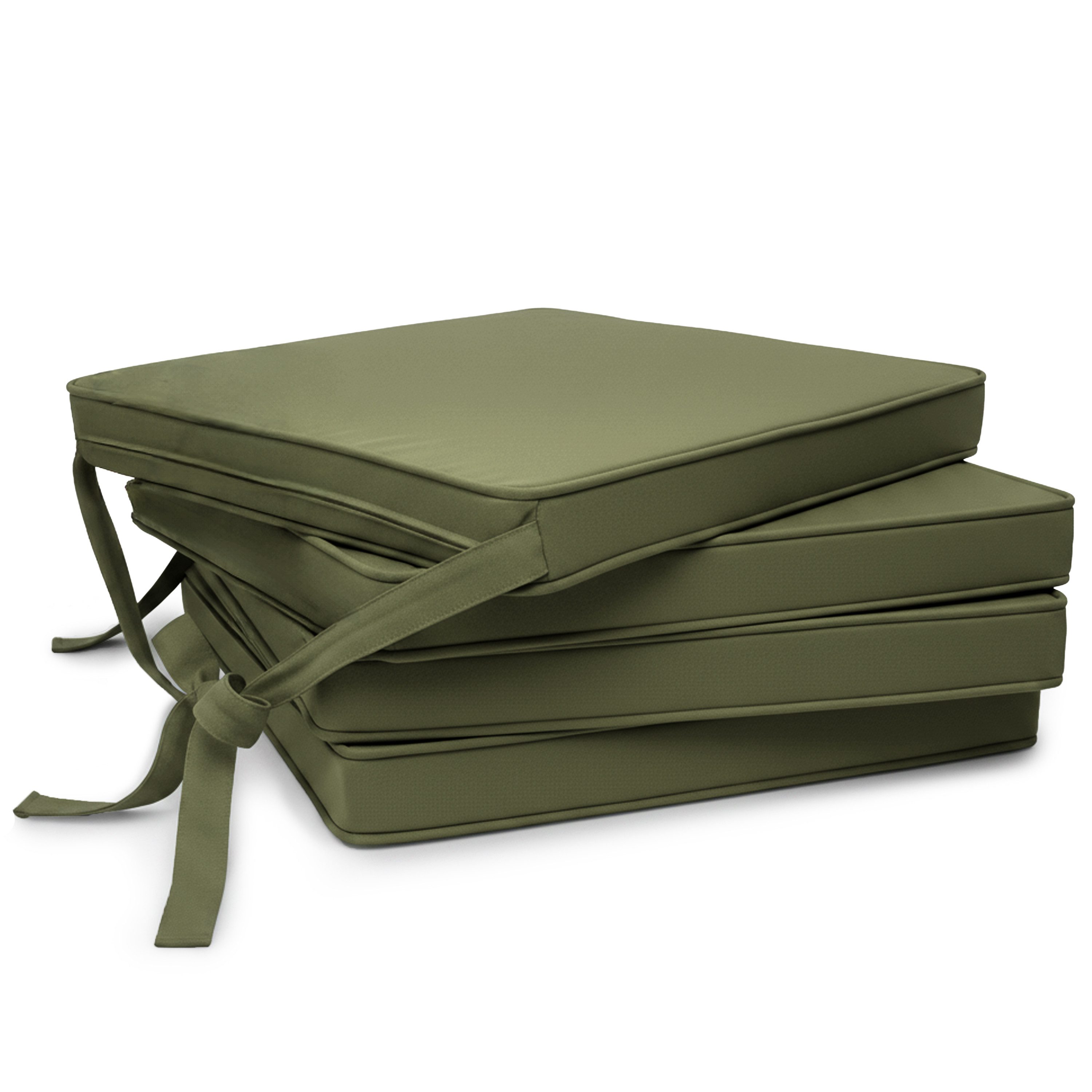 Beautissu Stuhlkissen 4er Set Loft SK Stuhlkissen Olivgrün 45x40x5cm, Stuhlpolster mit Bändern Sitzkissen für Stühle, rutschfest