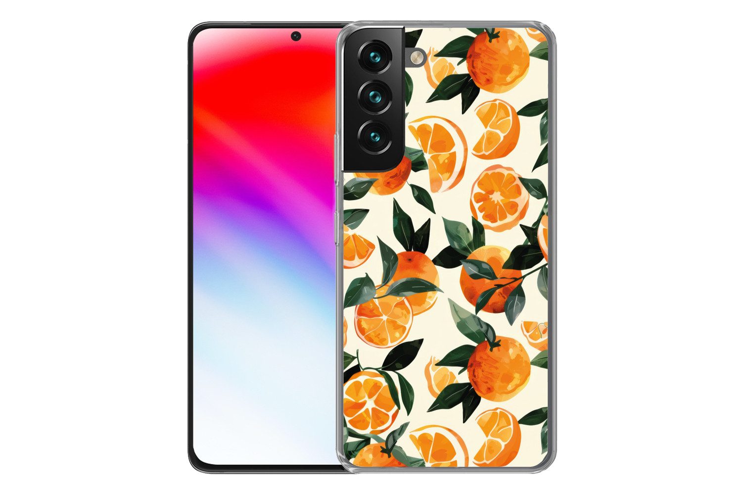 MuchoWow Handyhülle für Samsung Galaxy S22 Plus Orangen - Früchte - Blätter - Orange - Grü, Phone Case, Silikon, Schutzhülle Dünn