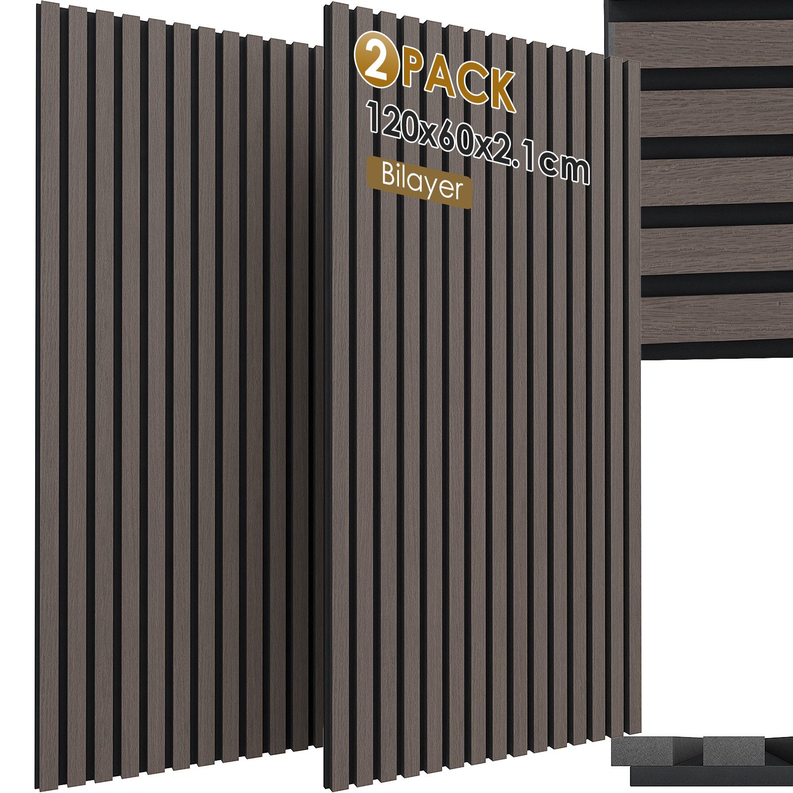 TLGREEN 2er Set Akustikpaneele Holzoptik 3D Wandpaneele, BxL: 60x120 cm, 0,72 qm, (Schallabsorber Wandpaneele,Schalldämmung Wandverkleidung, Akustik Panel für Wohnzimme, Büro, Heimkino, Tonstudio, Eiche) 2 Stück