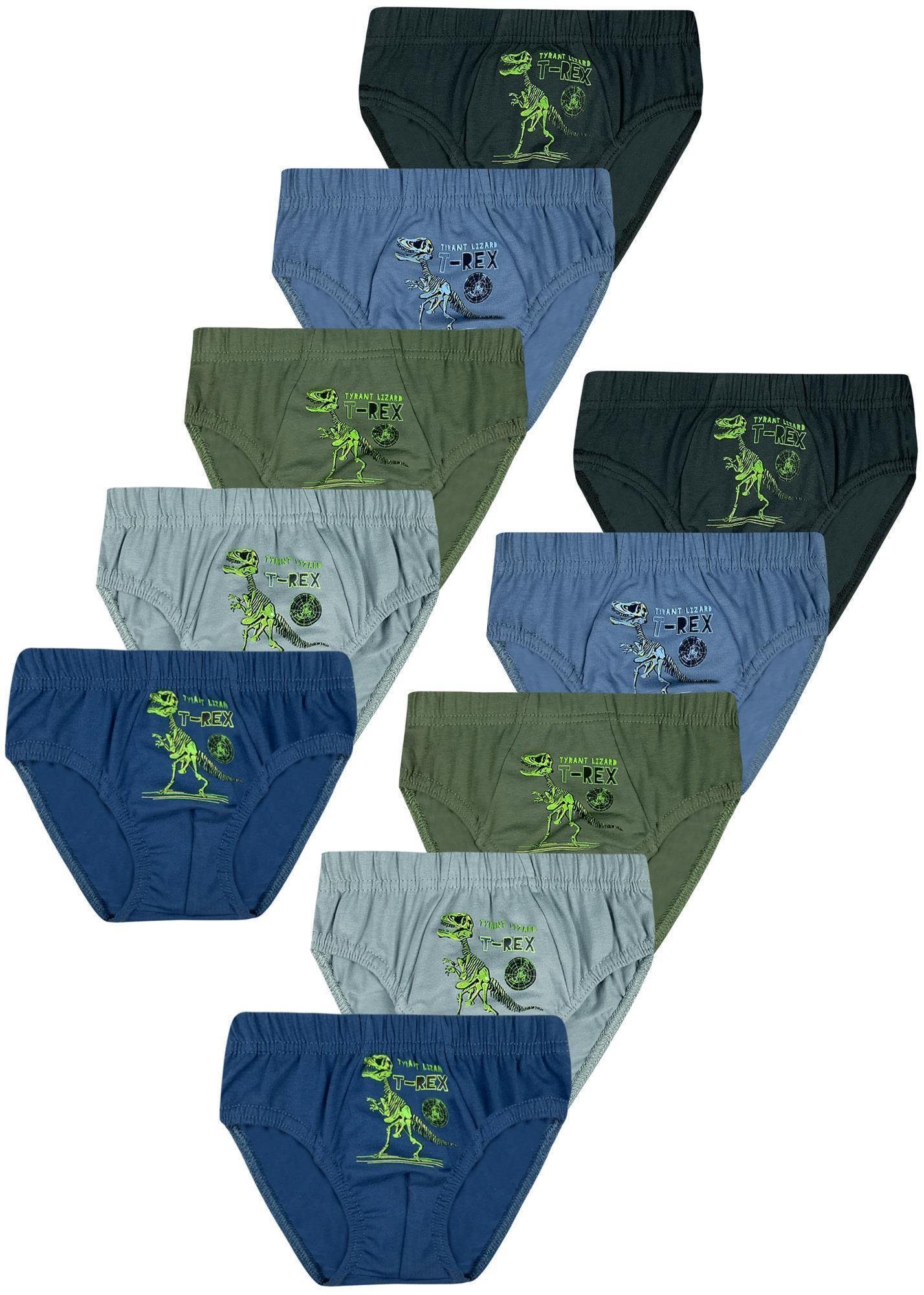 LOREZA Slip 10 Jungen Slips Baumwolle Unterhosen Unterwäsche - T-Rex (Set, 10-St) | Klassische Slips