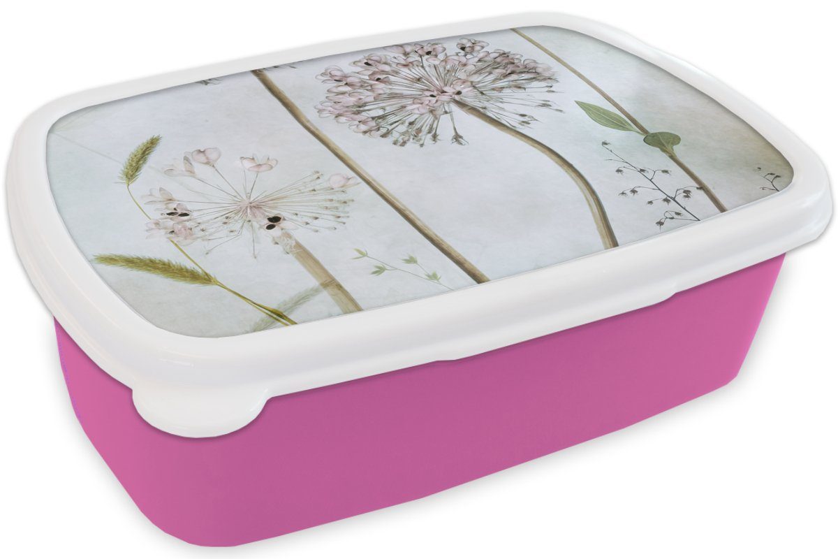 Kunststoff Brotdose - - Blumen Kinder, Erwachsene, Zwiebel Snackbox, Mädchen, Dekorative MuchoWow Pflanzen, Lunchbox für - Stilleben Kunststoff, (2-tlg), Brotbox rosa
