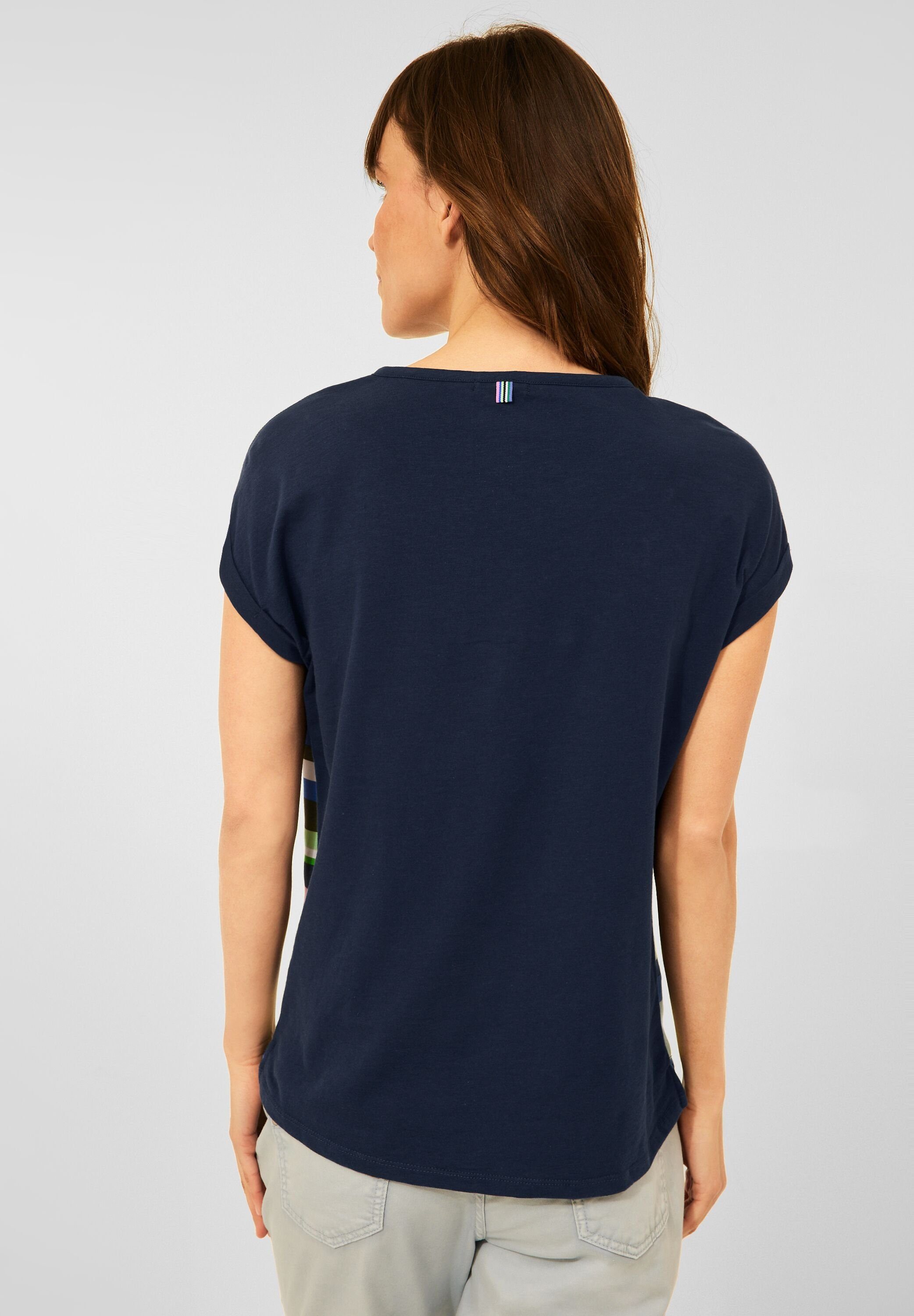 in T-Shirt Streifenmix im River geschnitten Locker Cecil (1-tlg) Blue Cecil T-Shirt