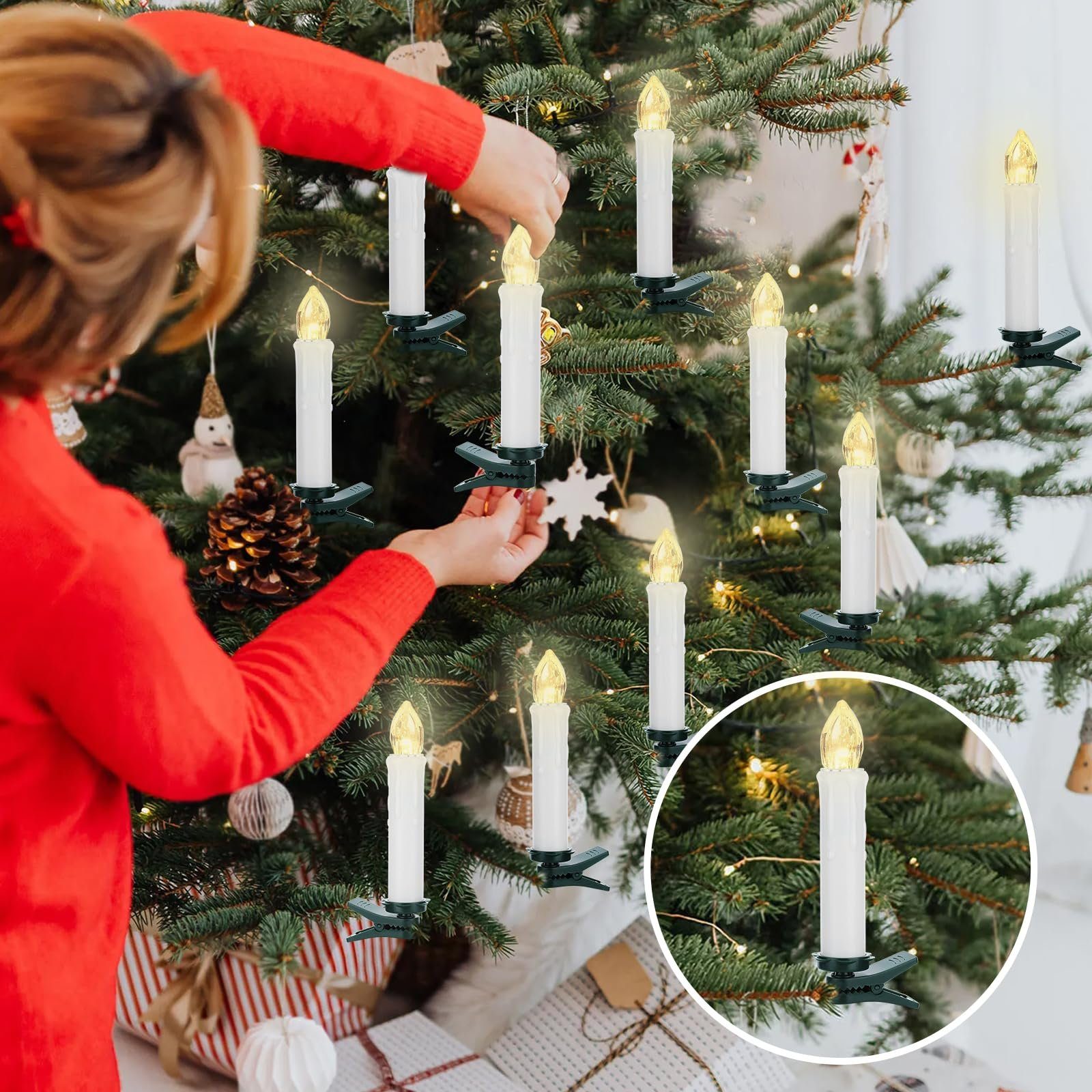EXTSUD Flammenlossen LED-Christbaumkerzen Weinachten Weihnachtskerzen, Fernbedienung Stück Kerzen für Weihnachtsdeko LED mit 20 Kerzen Batteriebetrieben