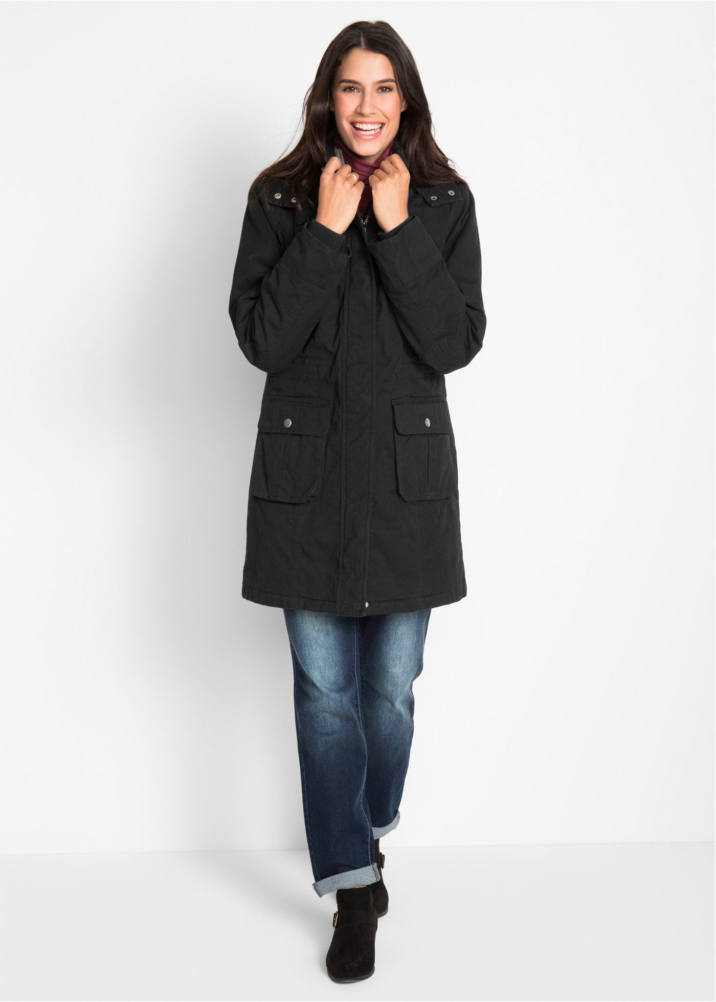bonprix Parka mit Kapuze und Fellimitat, aus Baumwolle, mit taillierter Passform – Bild 4 von 5