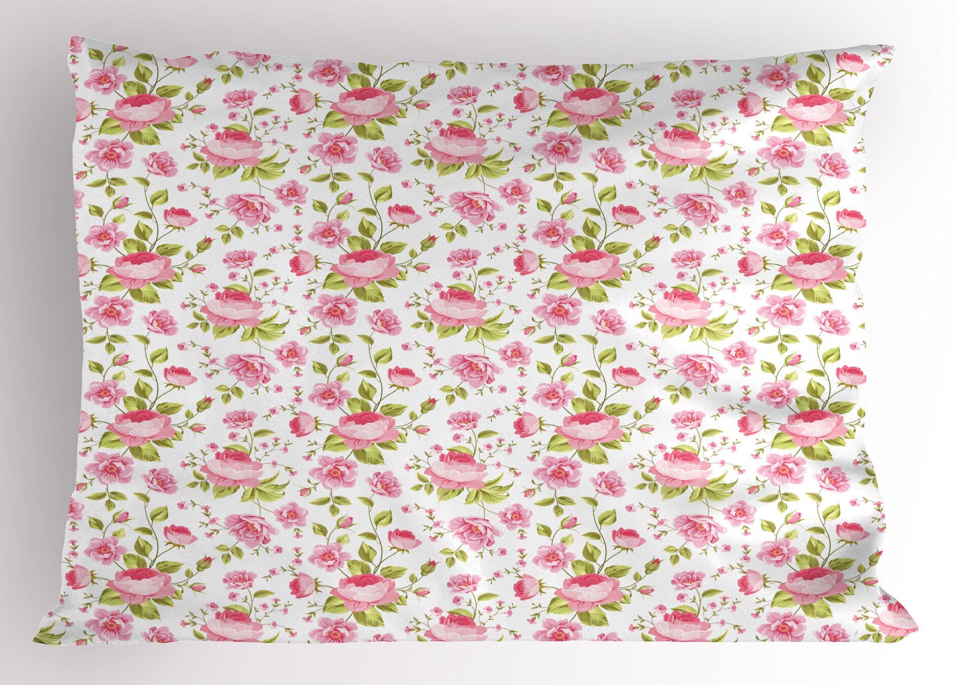 Kissenbezüge Dekorativer Standard King Size Gedruckter Kissenbezug, Abakuhaus (1 Stück), rosa Blätter Vintage Peony Muster