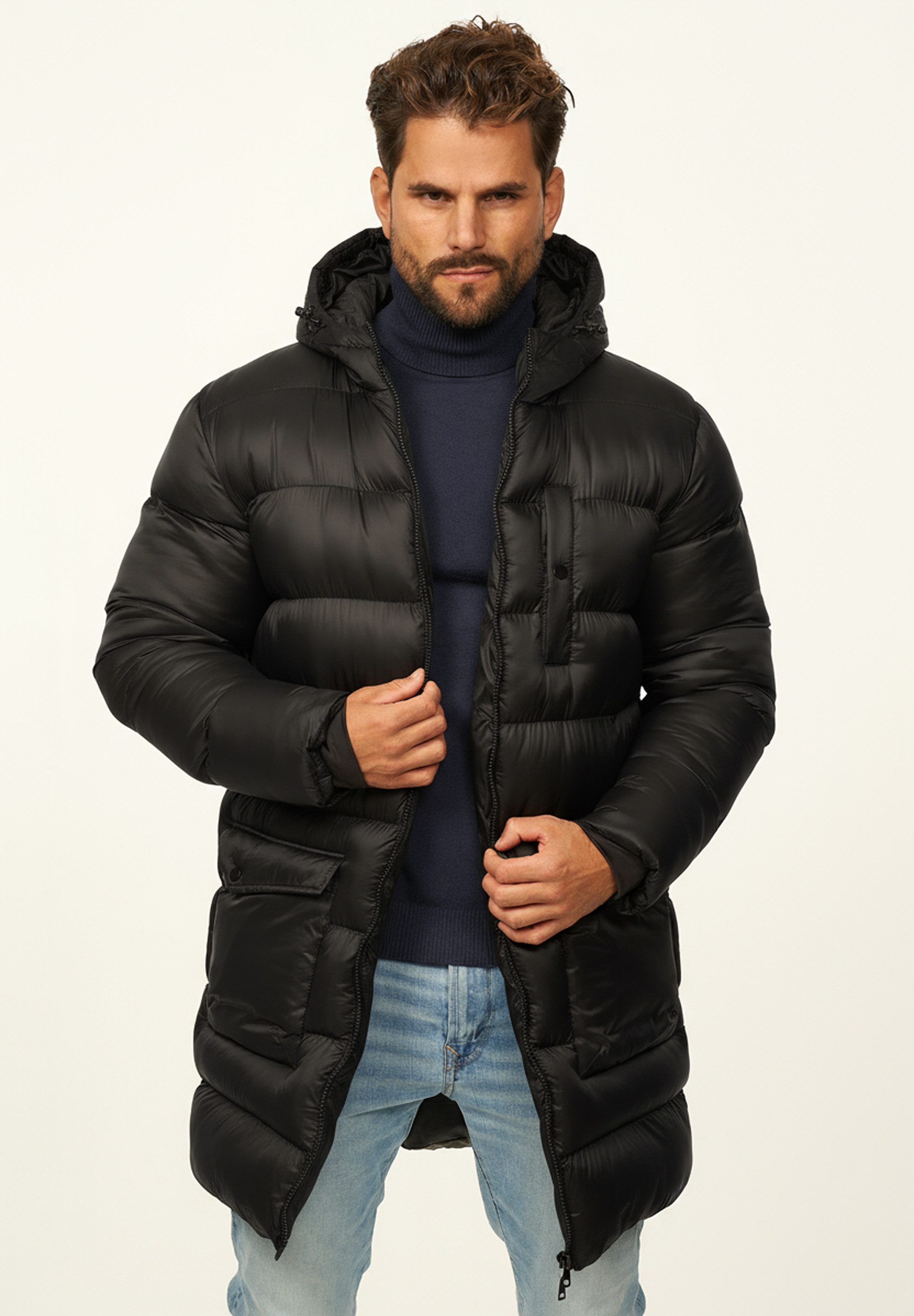 SOULSTAR Parka mit Kapuze als Winterjacke - Langer Steppmantel Herren warme günstig online kaufen