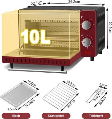 Woltu Minibackofen, 10 Liter, 650 Watt Pizzaofen Krümelblech mit Timer