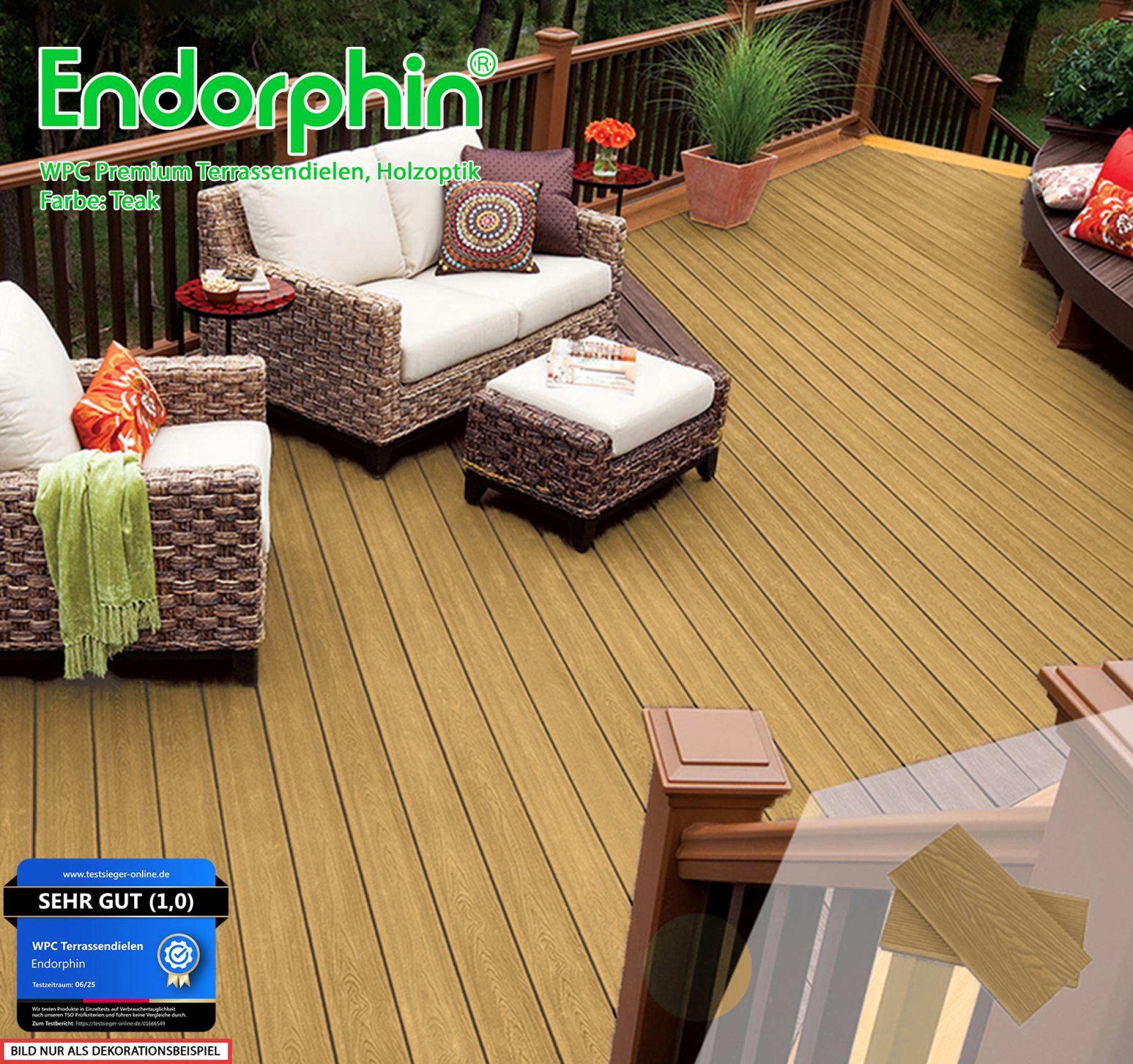 Endorphin Terrassendielen ® 20m² Premium WPC Terrassendielen in Holzoptik – Farbe: teak