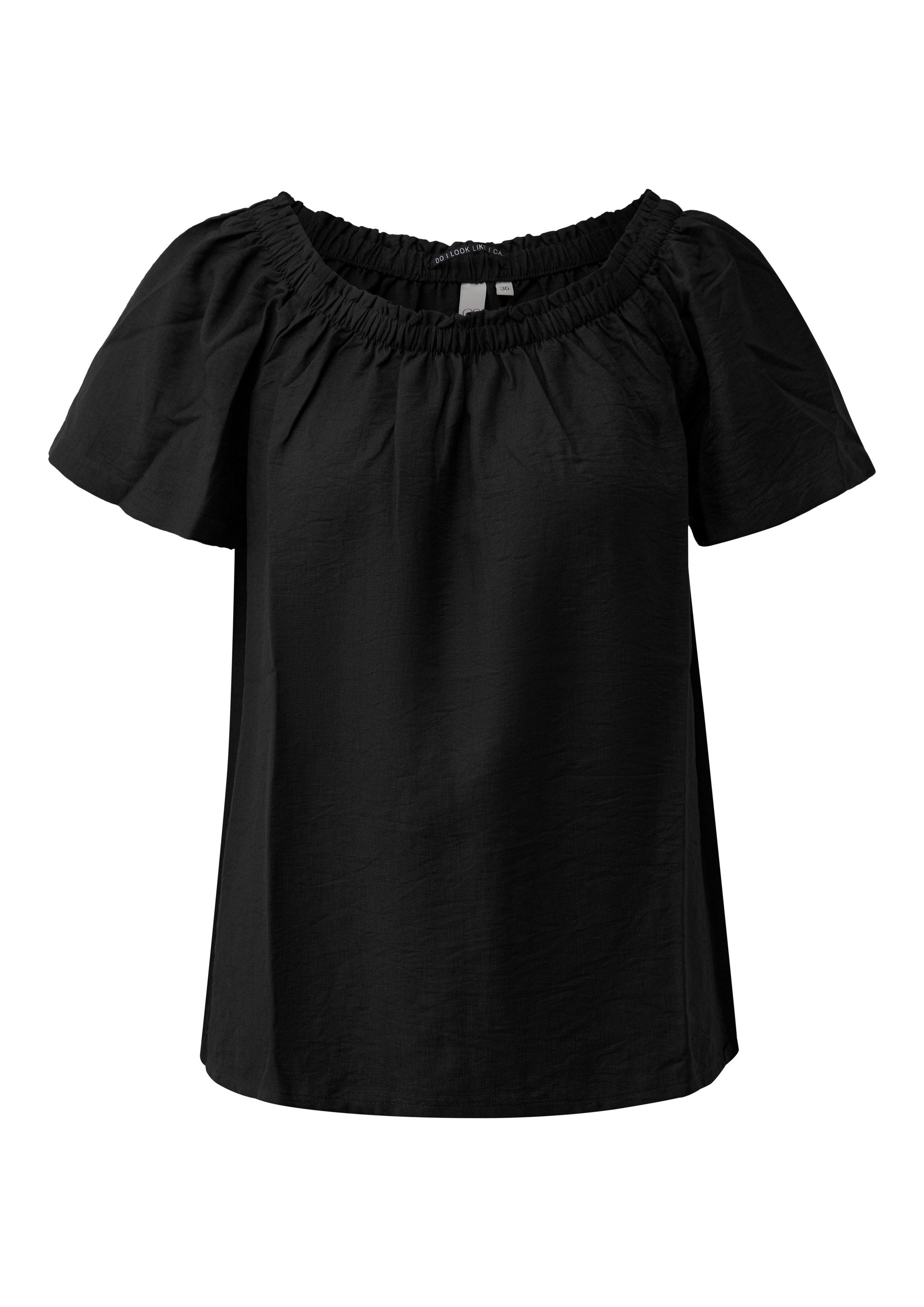 QS Kurzarmbluse Bluse Viskosemix-Bluse mit Carmenausschnitt