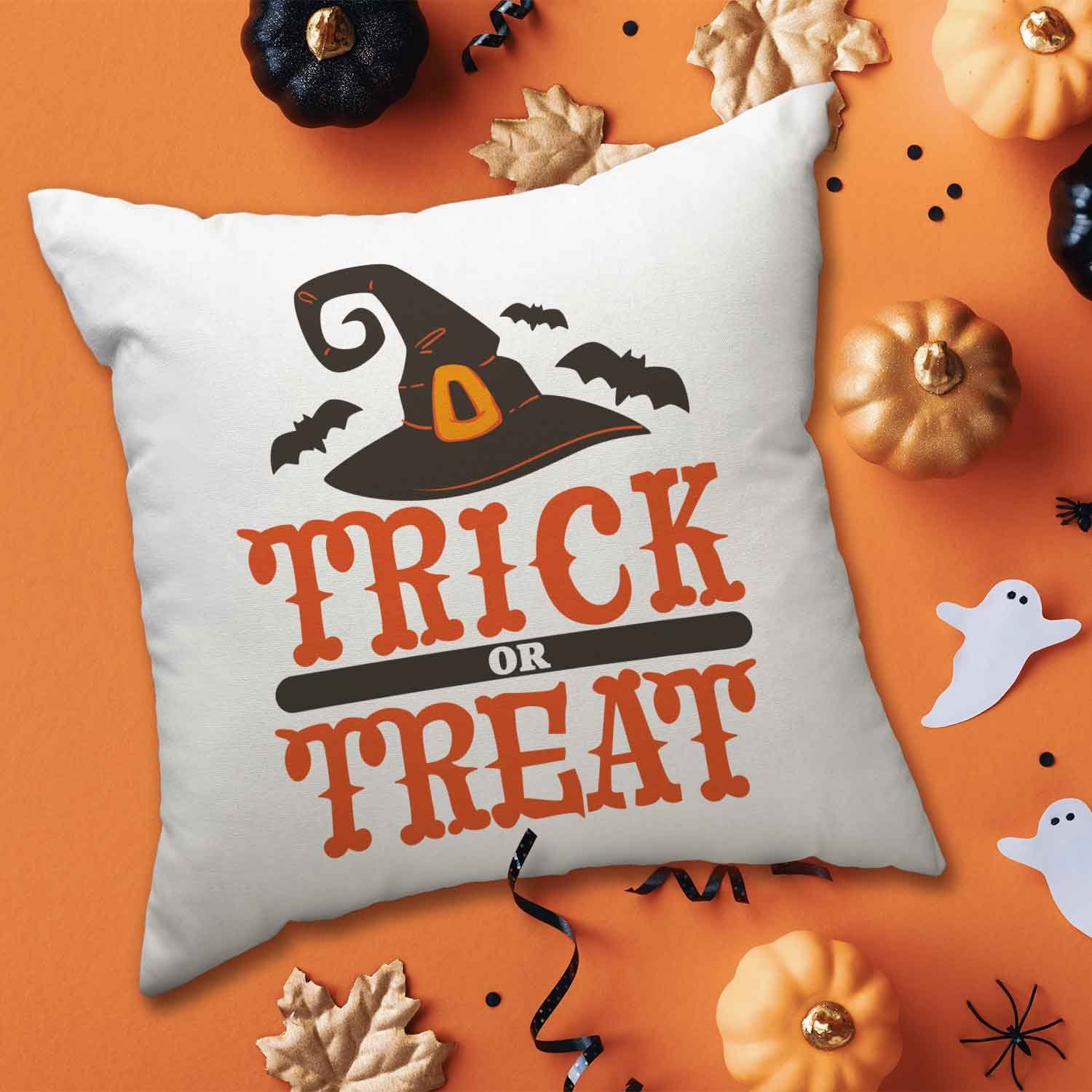 GRAVURZEILE Zierkissen - Trick or Treat - Geschenk zu Halloween - für Freunde & Familie -