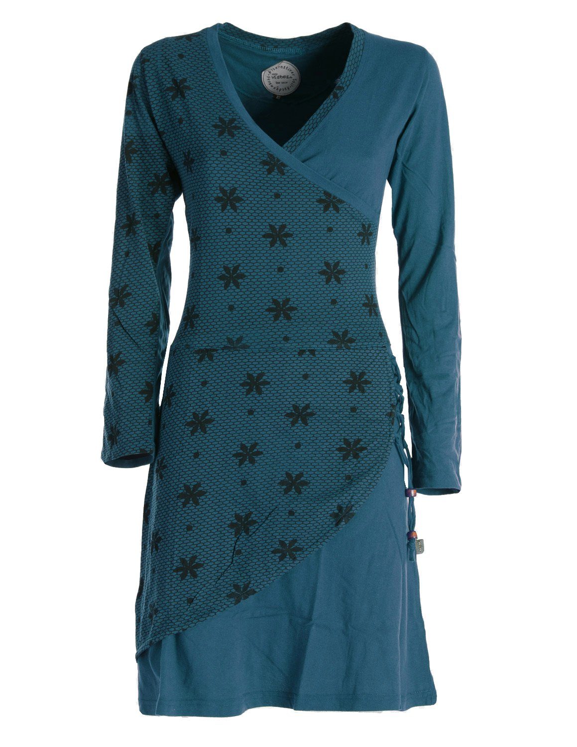 Vishes Jerseykleid Langarm Damen Jerseykleid aus Baumwolle mit Bändern und  Blümchenmuster Goa, Hippie Style | Sommerkleider