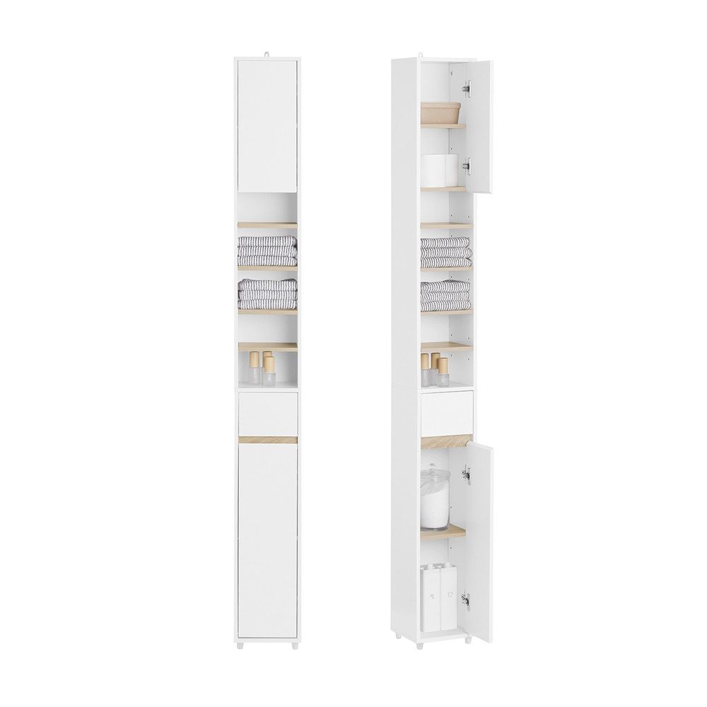 SoBuy Badezimmerschrank mit 5 Fächern und 1 Schublade MDF Weißnatur BZR34-W günstig online kaufen