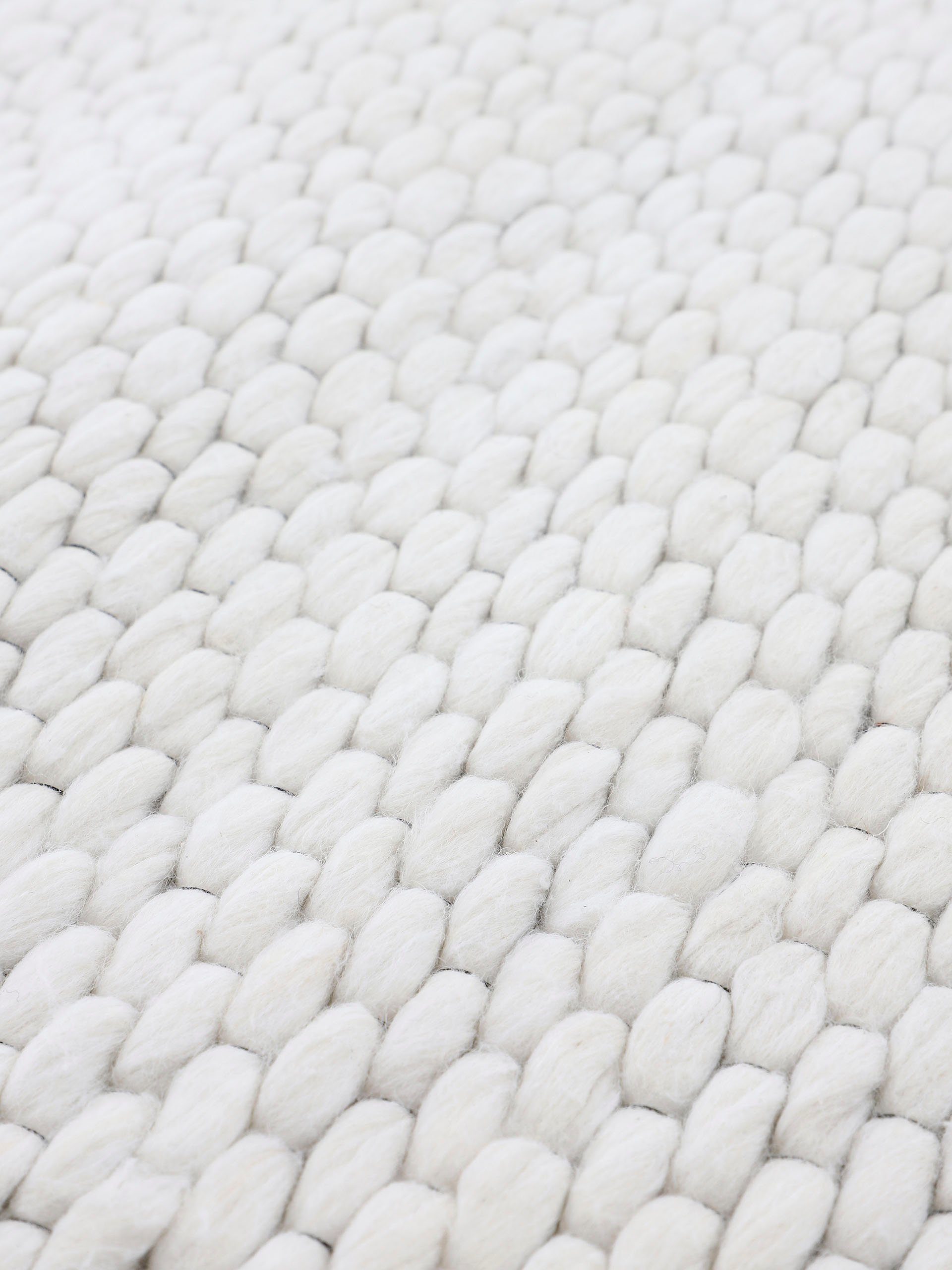 Sina, Wollteppich hellbeige reine kuschelig carpetfine, 14 Höhe: Teppich, Wolle, mm, Handweb & handgewebt, weich meliert, rund,