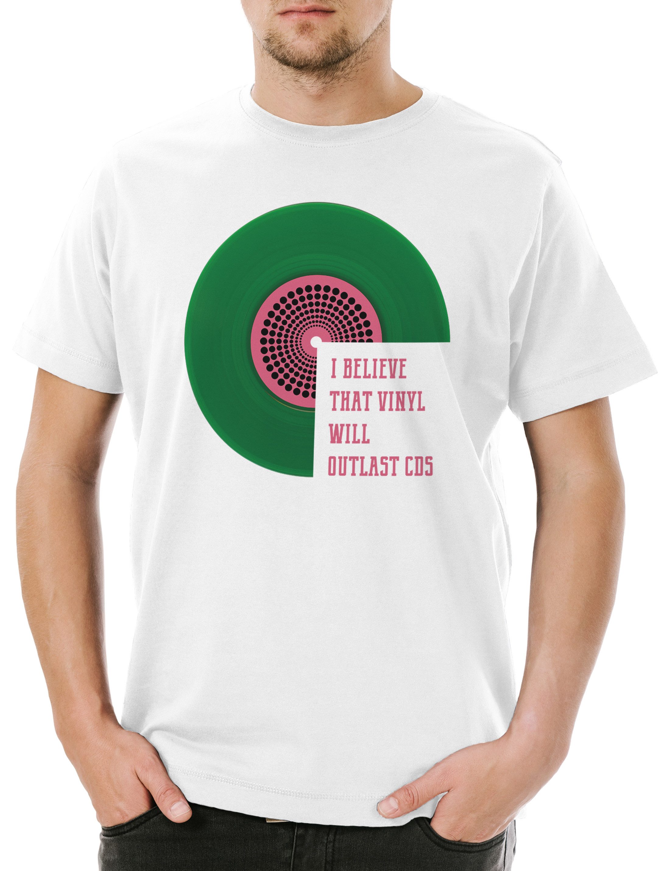 Urban Backwoods Print-Shirt Schallplatte Will Outlast CD Herren T-Shirt Schallplatte Record Player (1-tlg) Musik Music DJ Turntables