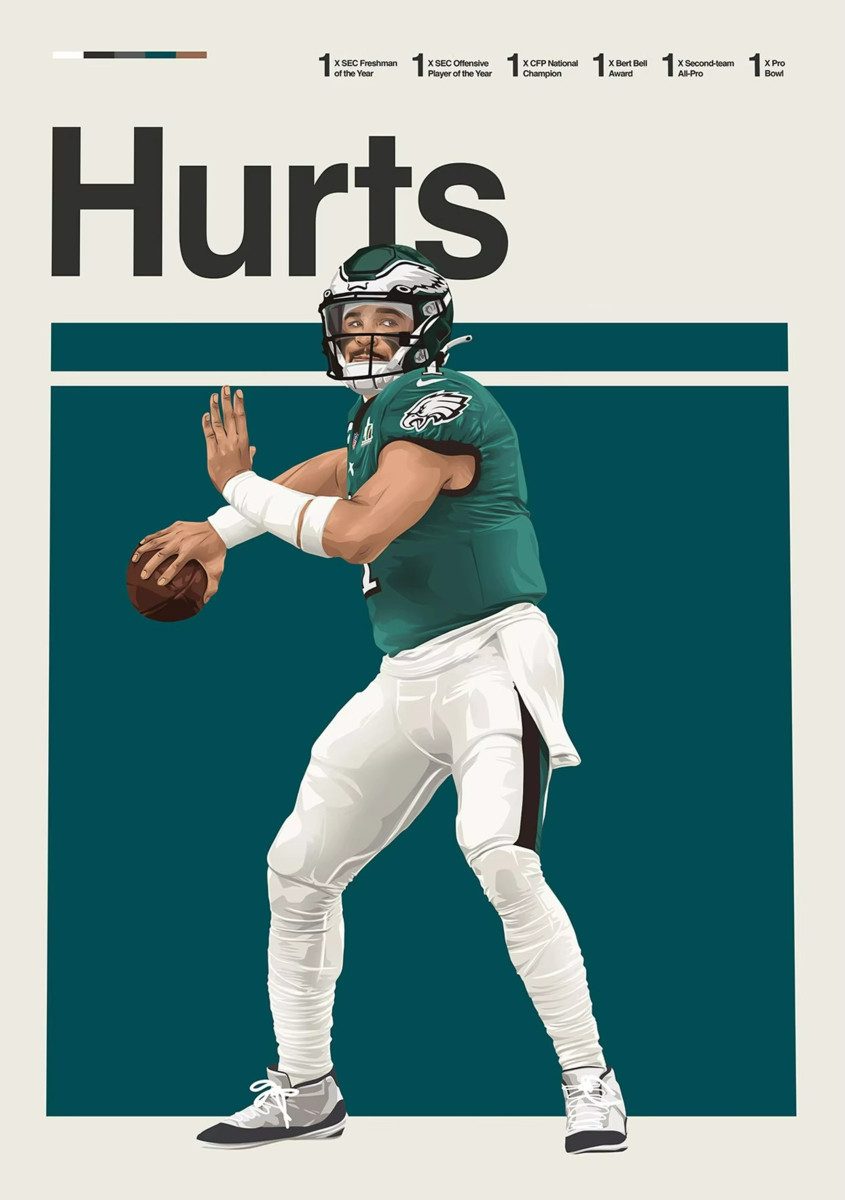 TPFLiving Kunstdruck (OHNE RAHMEN) Poster - Leinwand - Wandbild, Leinwandgemälde: Höhepunkte des amerikanischen Football-Stars (Leinwandbild XXL), Farben: Rot, Blau, Gelb, Schwarz, Weiß, Braun -Größe: 30x42cm