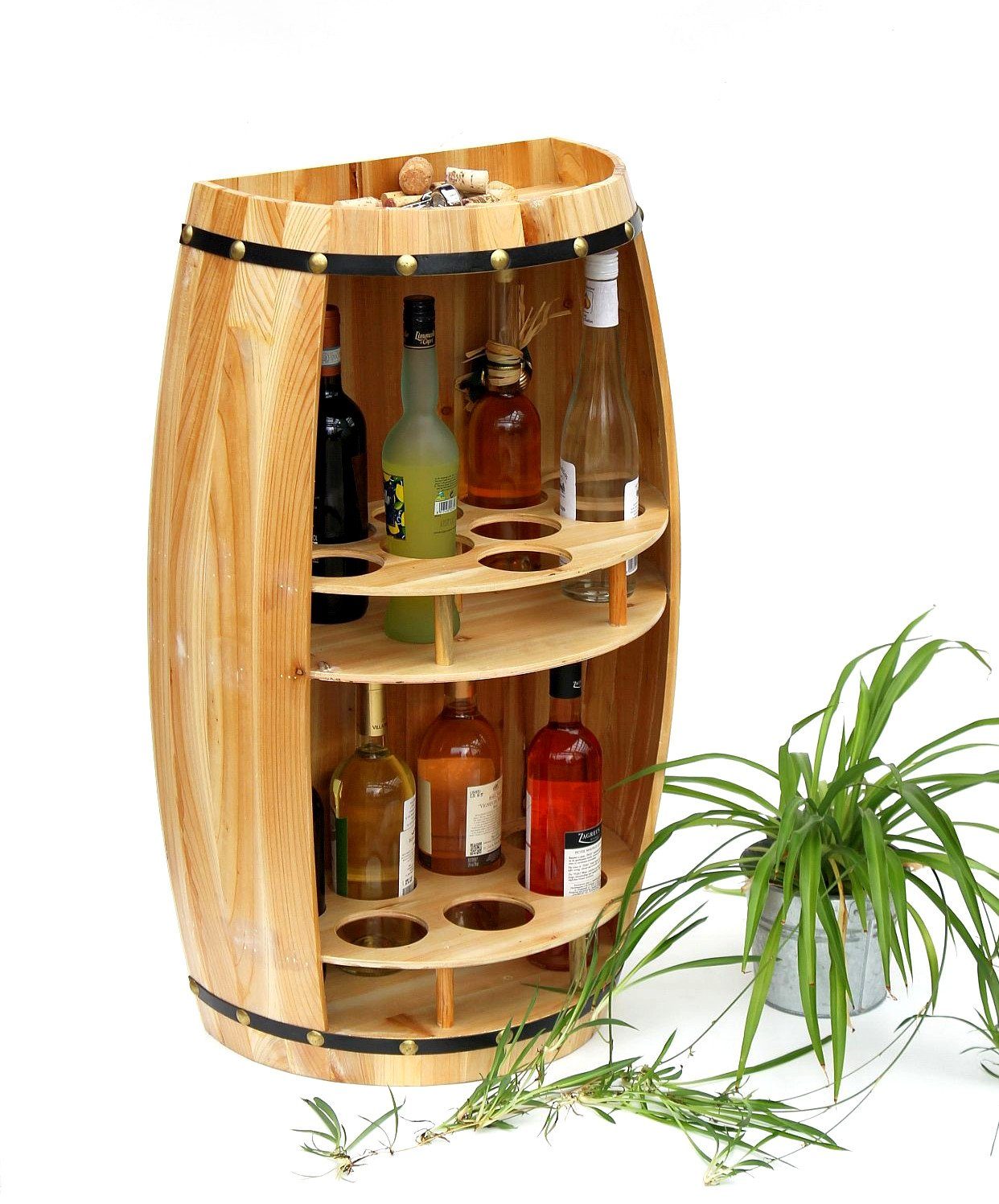 Weinregal Holz Weinfass Naturholz Halbrund 83 cm 9001 Bar Flaschenregal