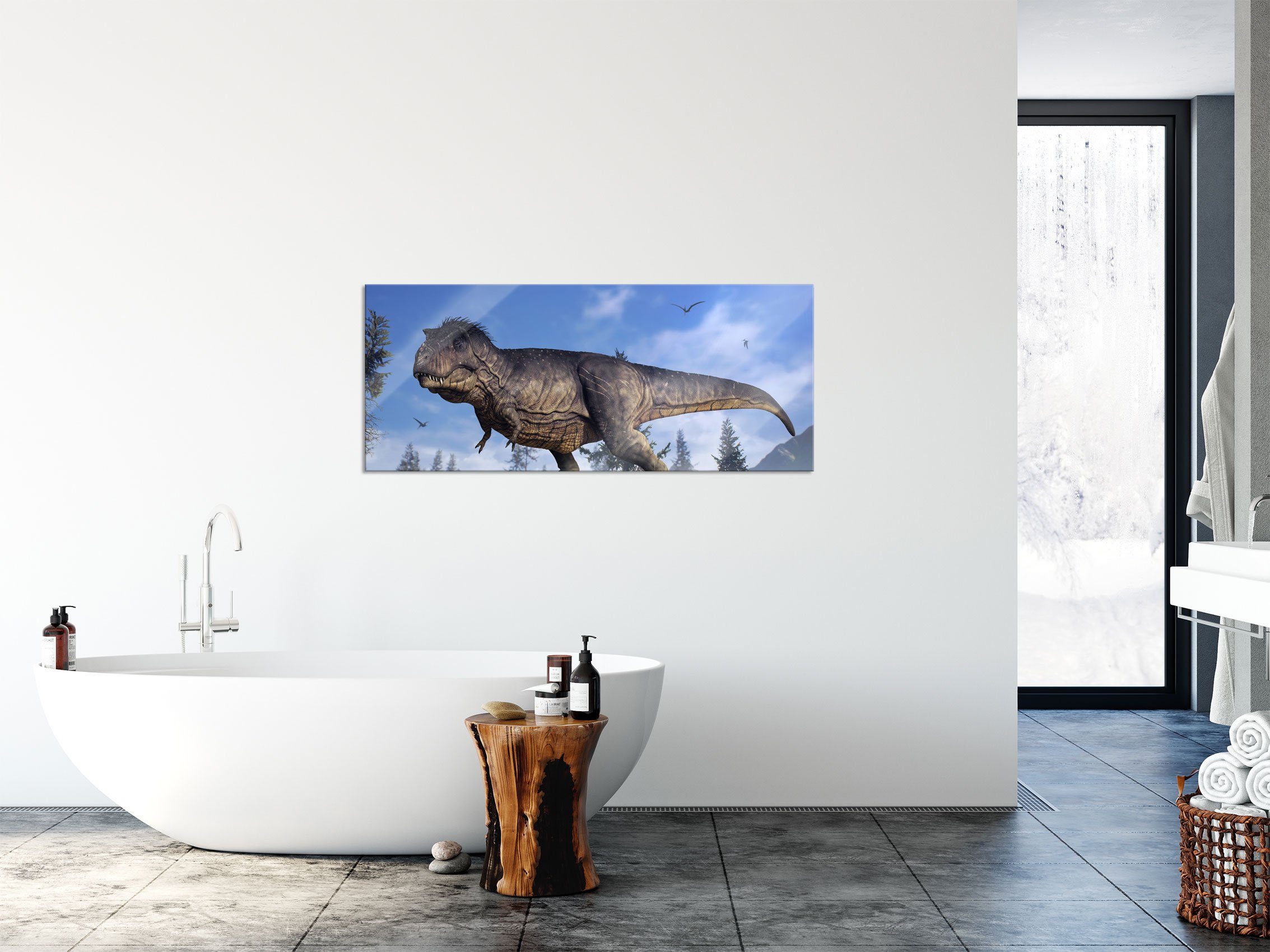 in (1 T-Rex Natur, inkl. Aufhängungen Natur T-Rex Echtglas, Abstandshalter der Dinosaurier Glasbild aus Dinosaurier Glasbild und in St), Pixxprint der