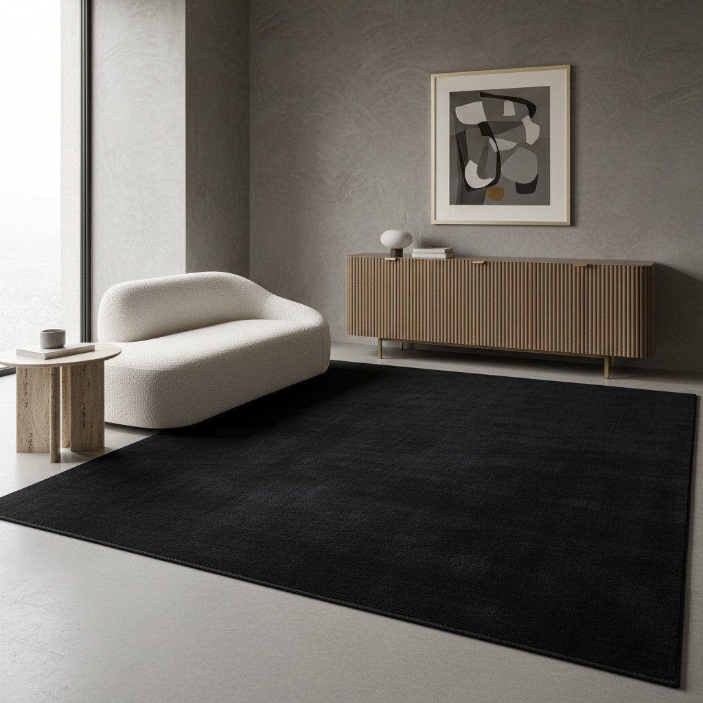 KADIMA DESIGN Teppich LECH Wohnzimmer Waschbar Schlafzimmer Wohnzimmerteppich Esszimmer Uni, Läufer, Höhe: 9 mm, Schwarz, 60x110 cm, Modern Esszimmerteppich Fuß – Bild 4 von 5