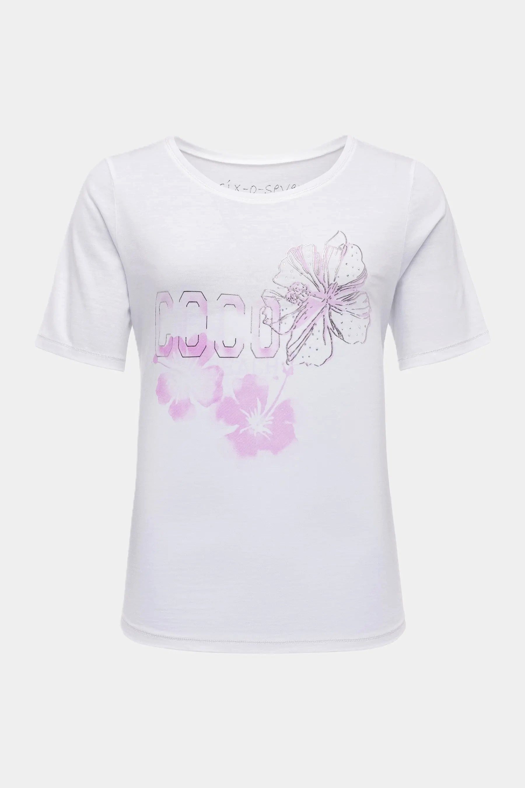 six-o-seven T-Shirt T-Shirt mit Hibiskus Print Weiß im trendigen Sommer Style Look