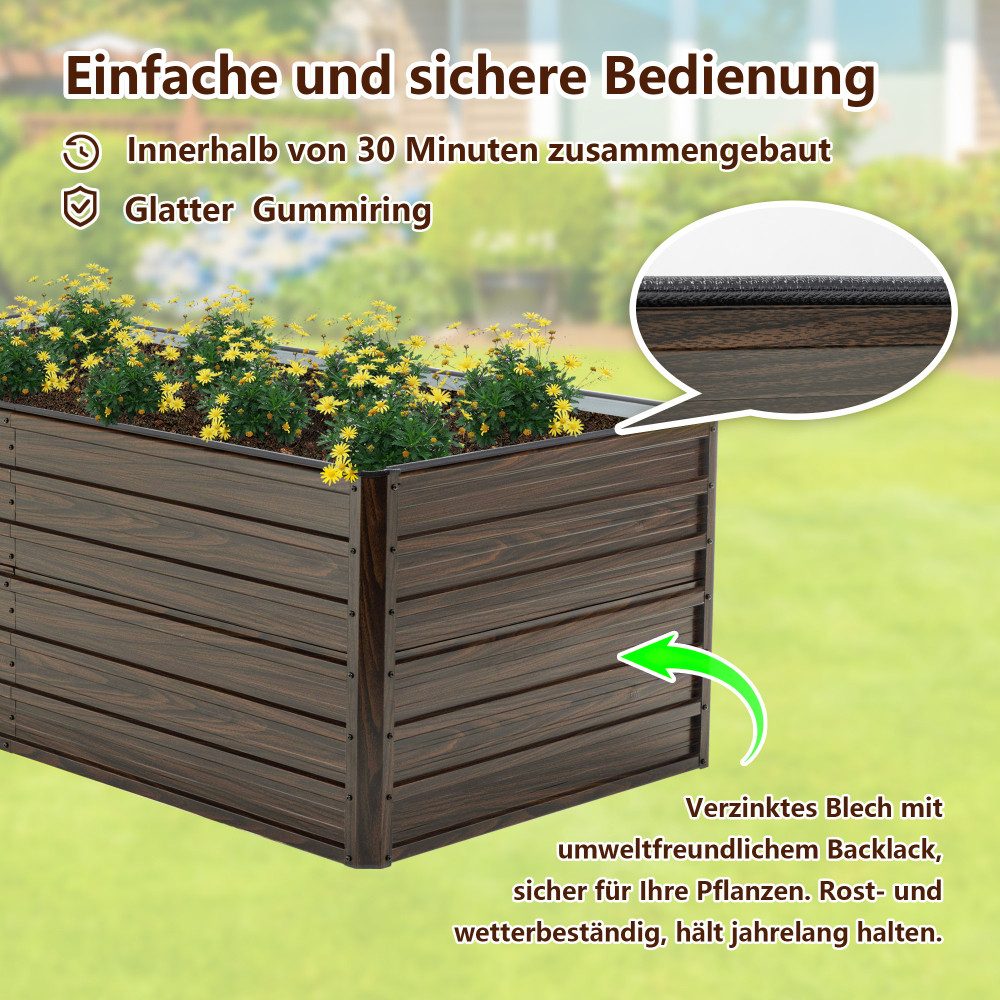 BBWL Hochbeet 190x90x64 cm Wetterfestes Gartenbeet mit Offener Boden Rostfrei, Metall Hochbeet für Gemüse Kräuter Blumen Terrasse – Bild 5 von 5
