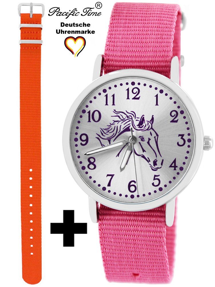 Pacific Time Quarzuhr Set Kinder Armbanduhr Pferd violett Wechselarmband, Mix und Match Design - Gratis Versand orange und rosa