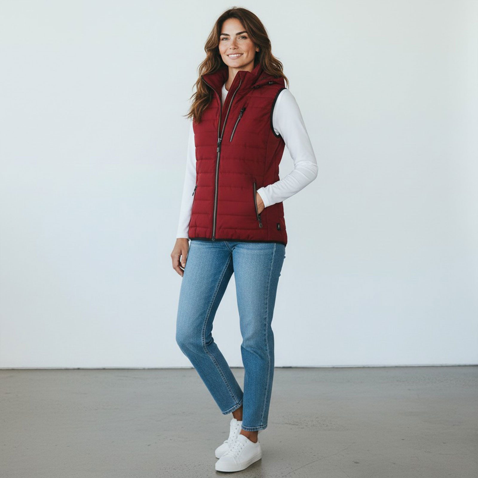 Blue Wave Steppweste Nathalie Damen Weste Nathalie gesteppt mit abnehmbarer Kapuze in Melange-Optik