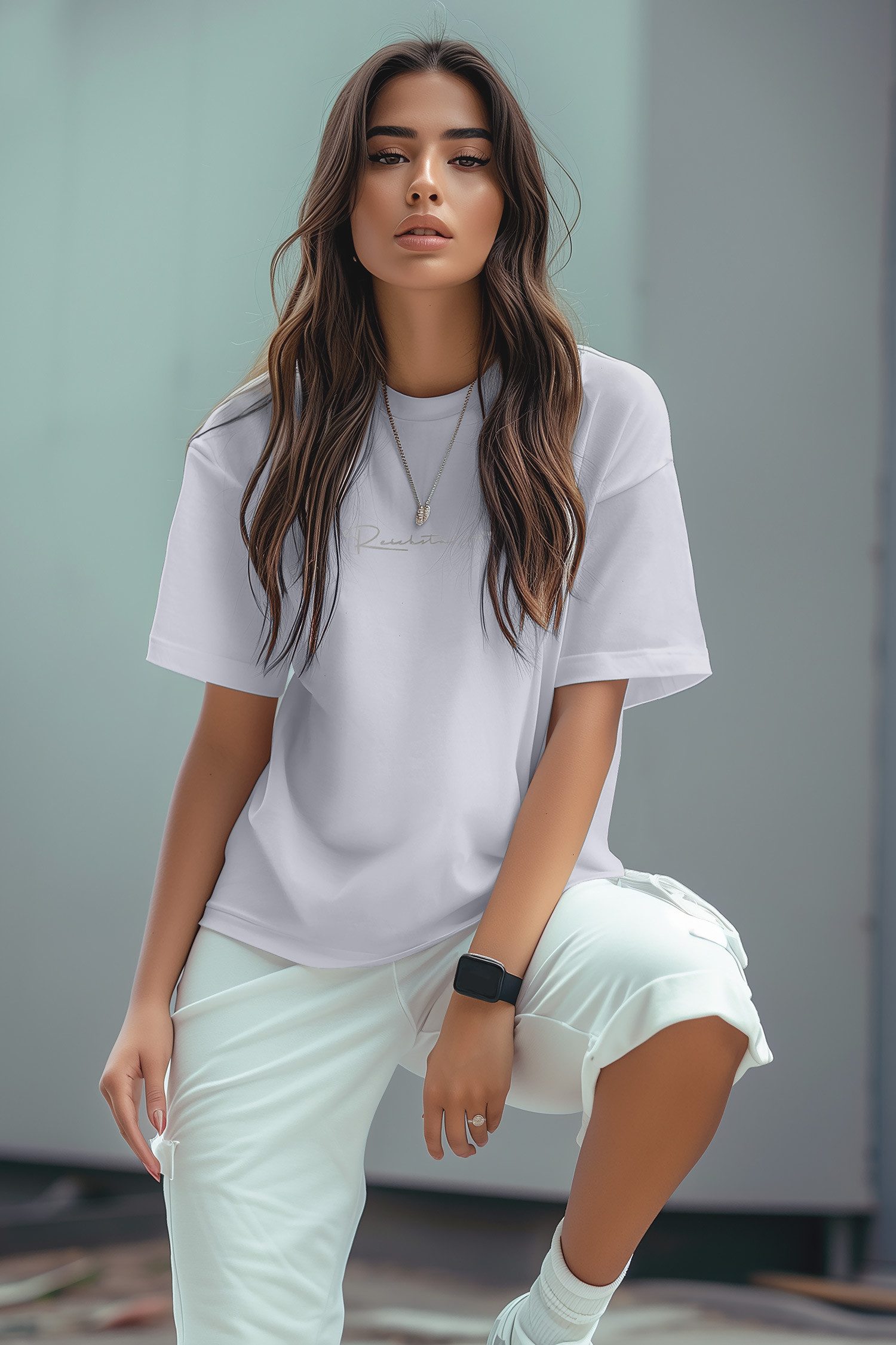 Reichstadt Oversize-Shirt Damen Oversized Kurzarmshirt Brand Stick 23RSW044 günstig online kaufen
