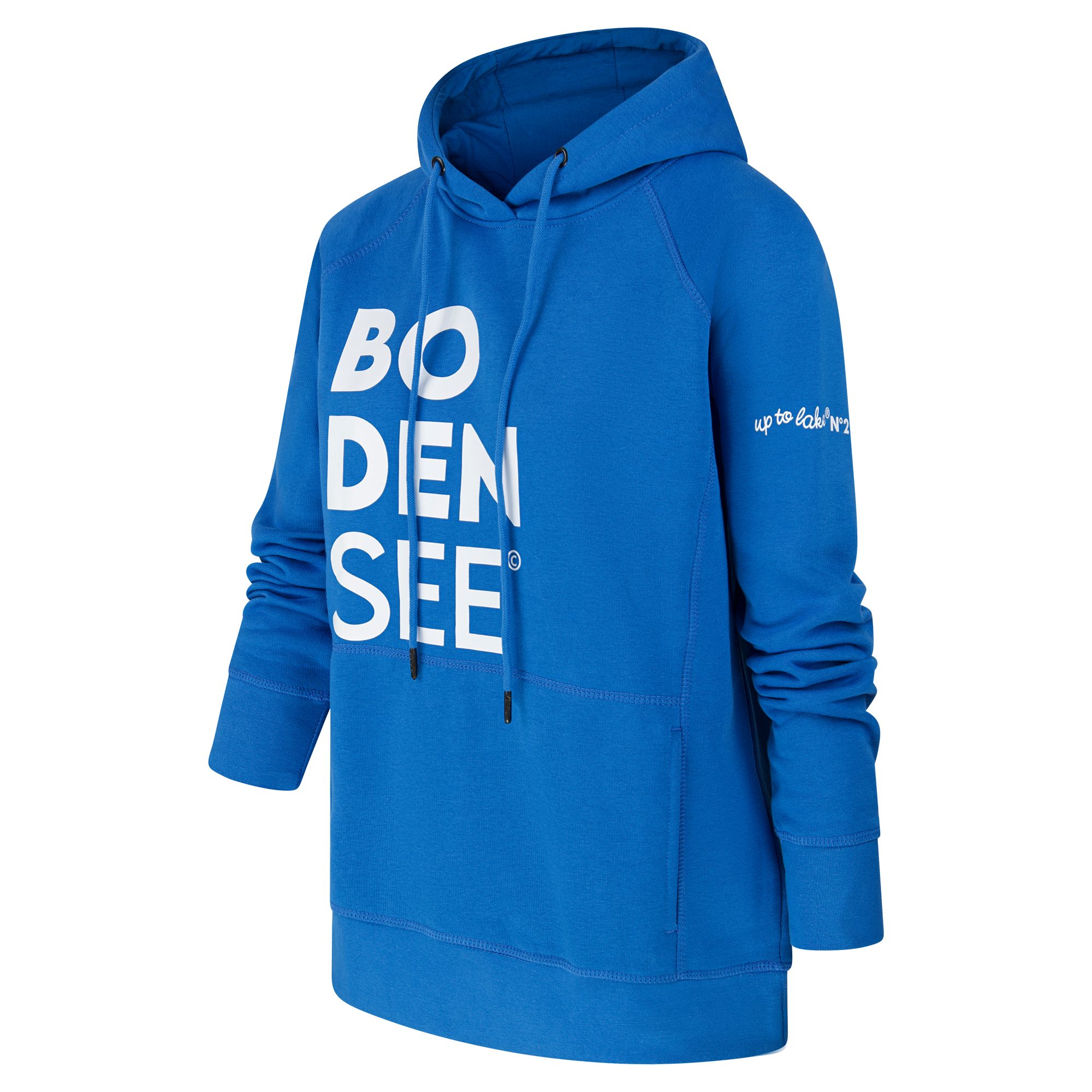 uptolake design Hoodie für in weicher Cobalt-Blau/Weiß mit Schriftzug Bodensee Damen Bio Baumwolle