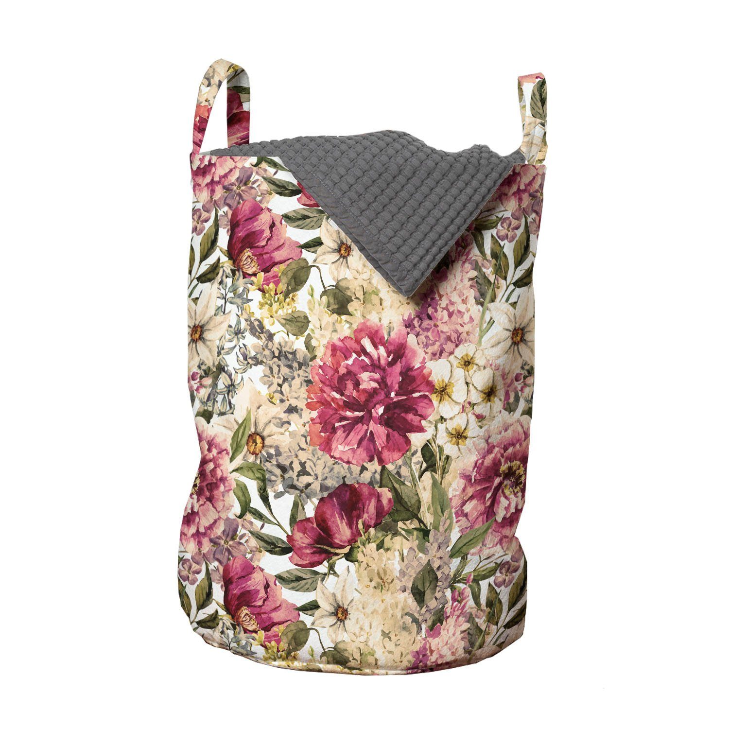 Abakuhaus Wäschesäckchen Wäschekorb mit Griffen Kordelzugverschluss für Waschsalons, Blumen Motley Frühlings-Blumen-Blätter