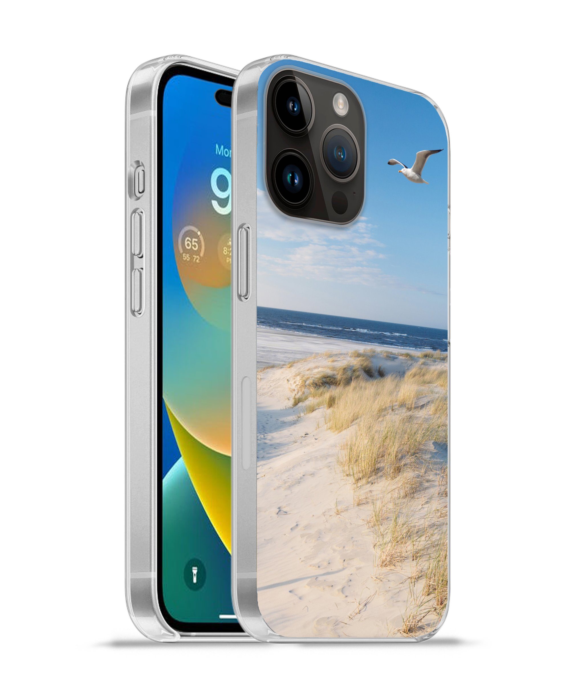 MuchoWow Handyhülle für Apple iPhone 14 Pro Düne - Möwe - Strand - Meer - Sonne, Smartphone-Bumper, Print, Handy Schutzhülle Dünn