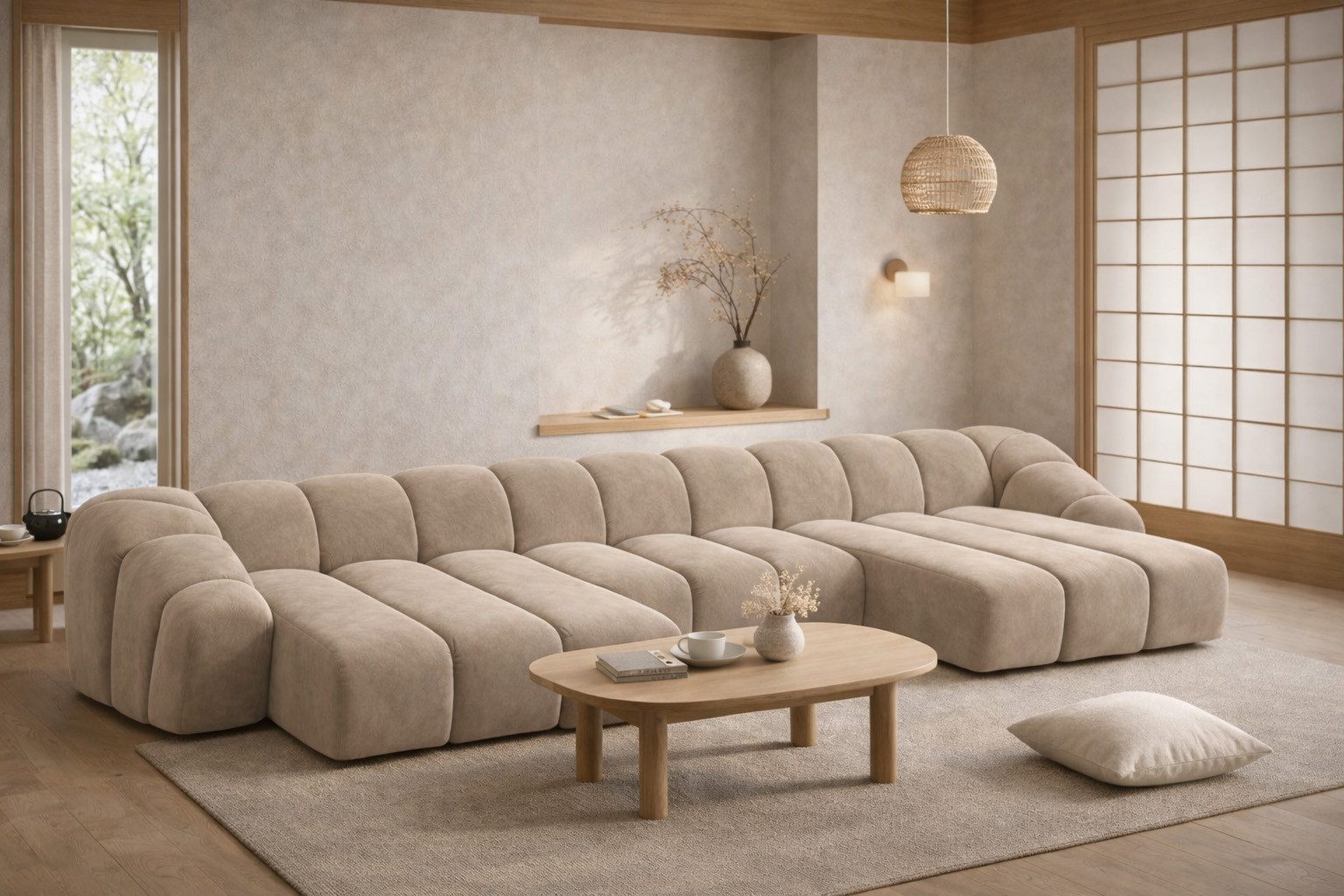 Kaiser Möbel Ecksofa U modular für Wohnzimmer, Samtstoff Bluvel, CROISSANT, Wohnlandschaft, U-Form,modulares System,große Wohnlandschaft