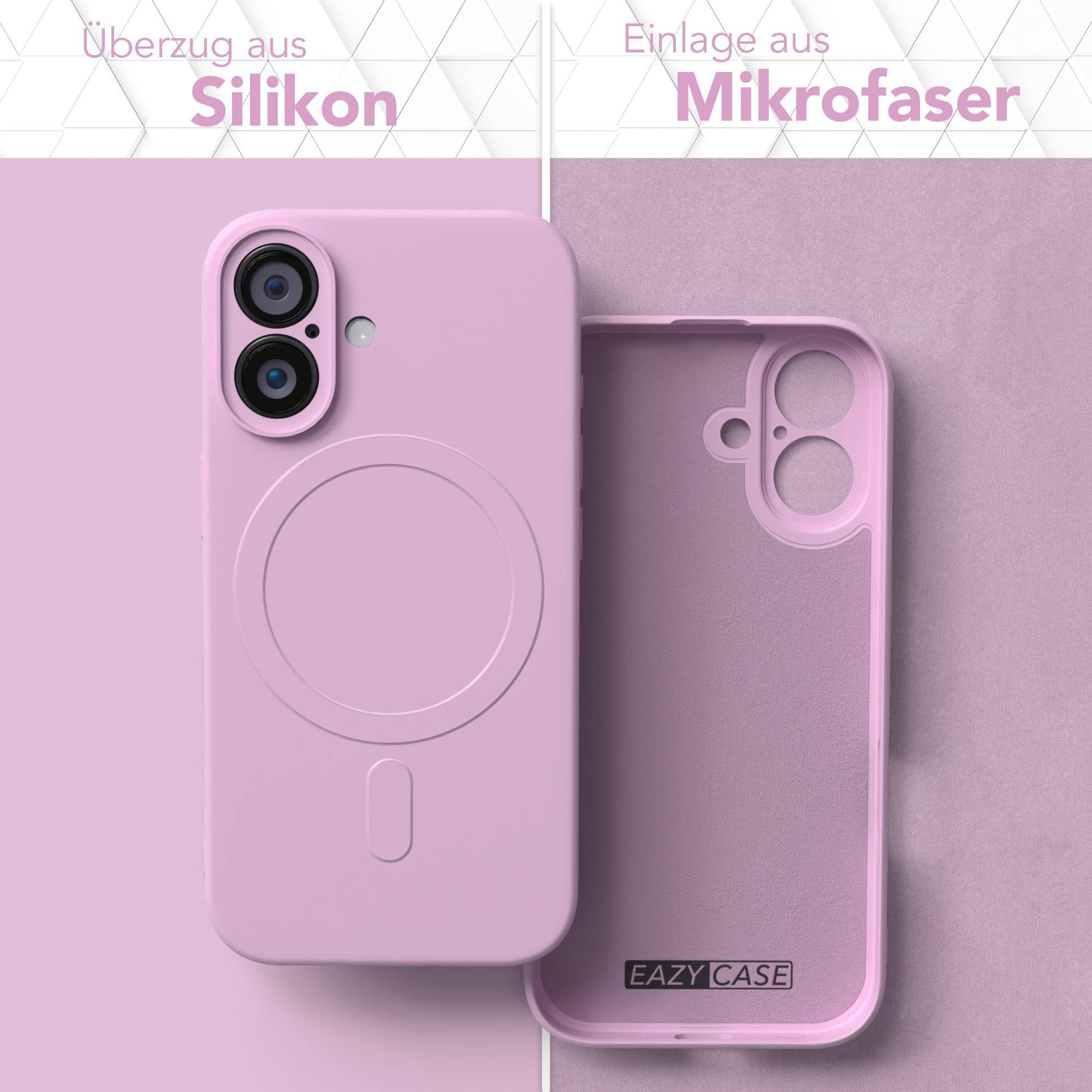 EAZY CASE Handyhülle für Apple iPhone 16 Hülle Silikon 6,1 Zoll, MagSafe Slimcover Kameraschutz Qi-Charging Softcover weich Flieder
