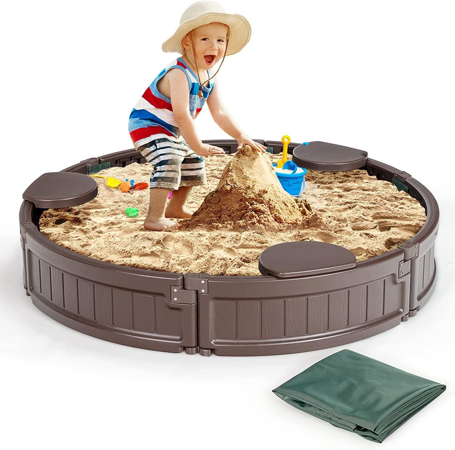 KOMFOTTEU Sandkasten 120 cm Runder Sandbox, Wetterbeständige Sandkiste