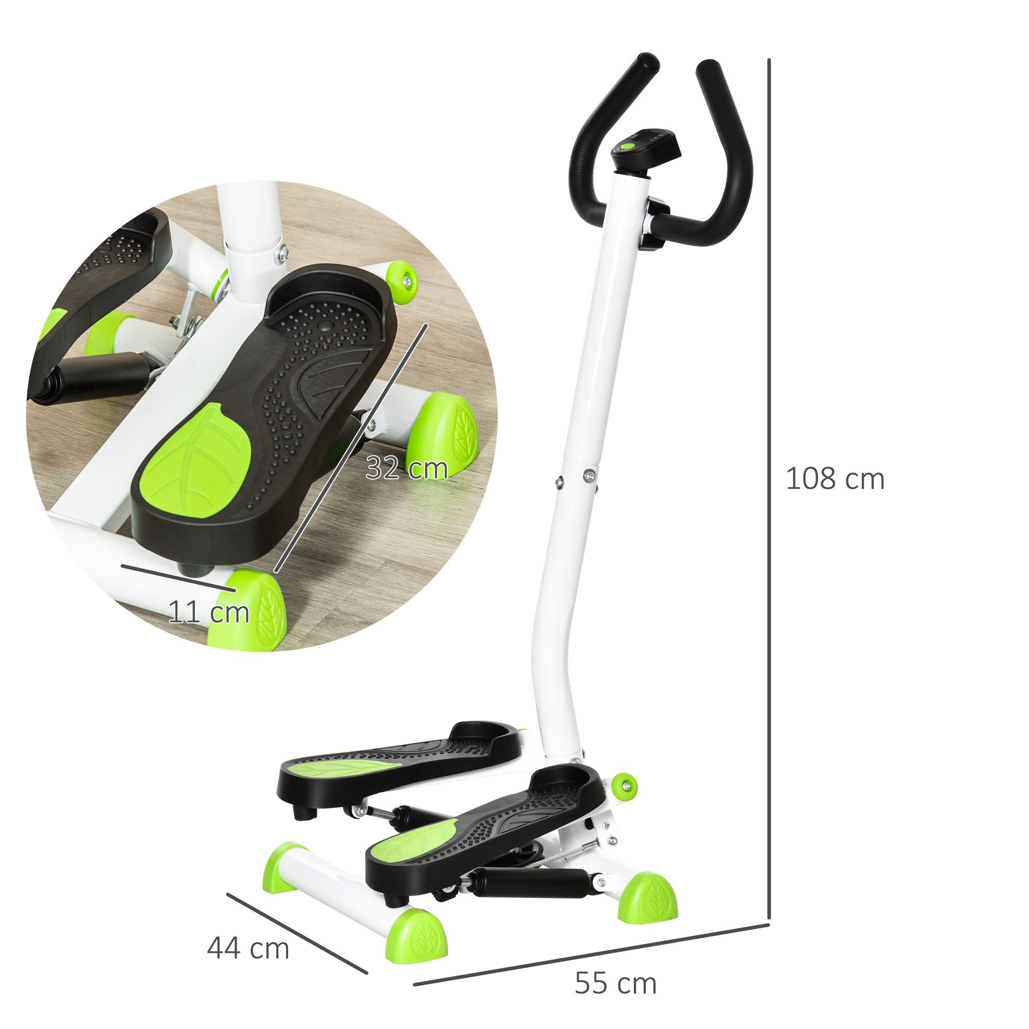 HOMCOM Stepper Steppmaschine (Hometrainer für Zuhause, 1-tlg., bis 100 kg), Stahl, ABS, 55cm x 44cm x 108cm