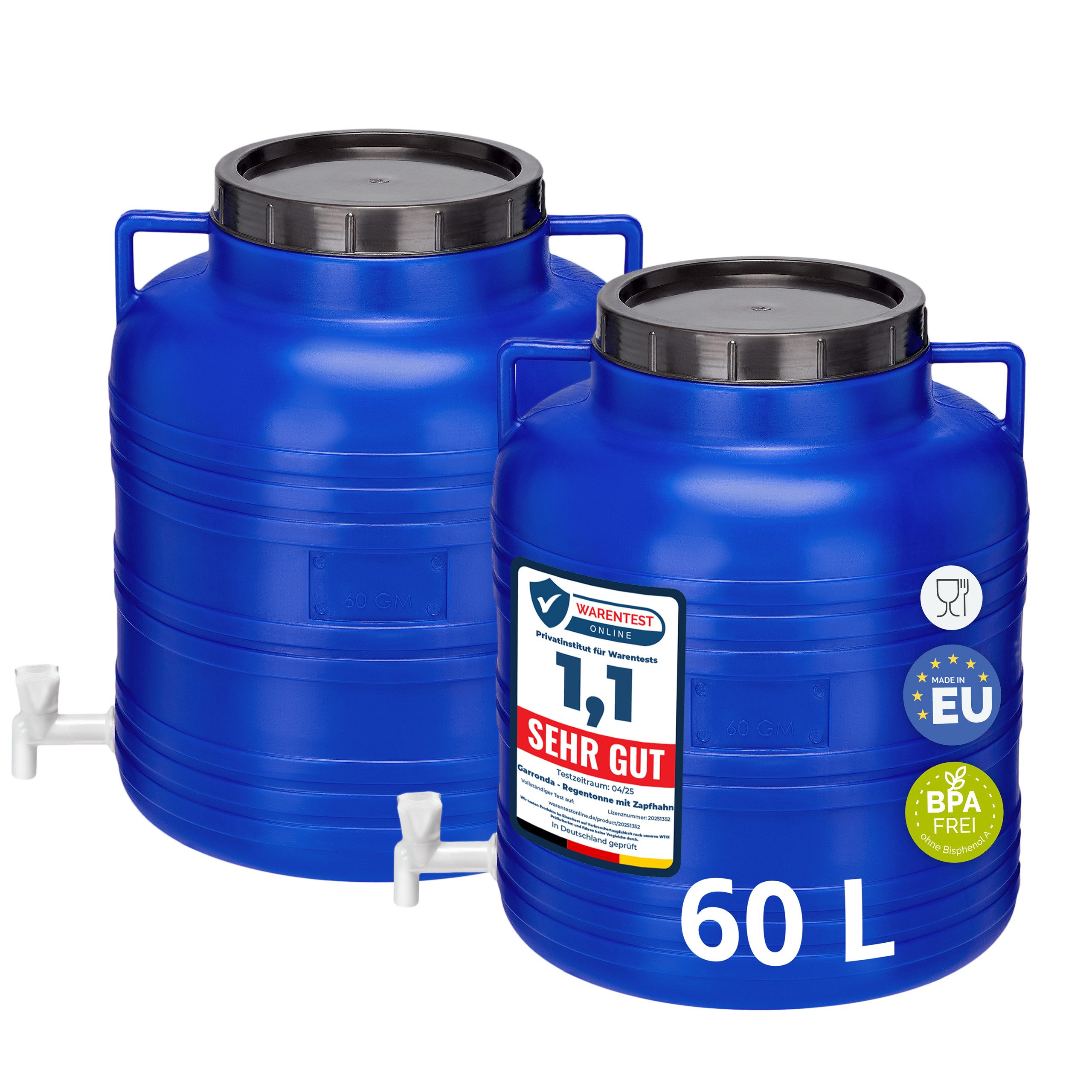 Garronda Regentonne Set 2x Futtertonne Weithalsfass Behälter mit Deckel Hahn GD-0133, 60 l, (2-tlg), BPA-Frei