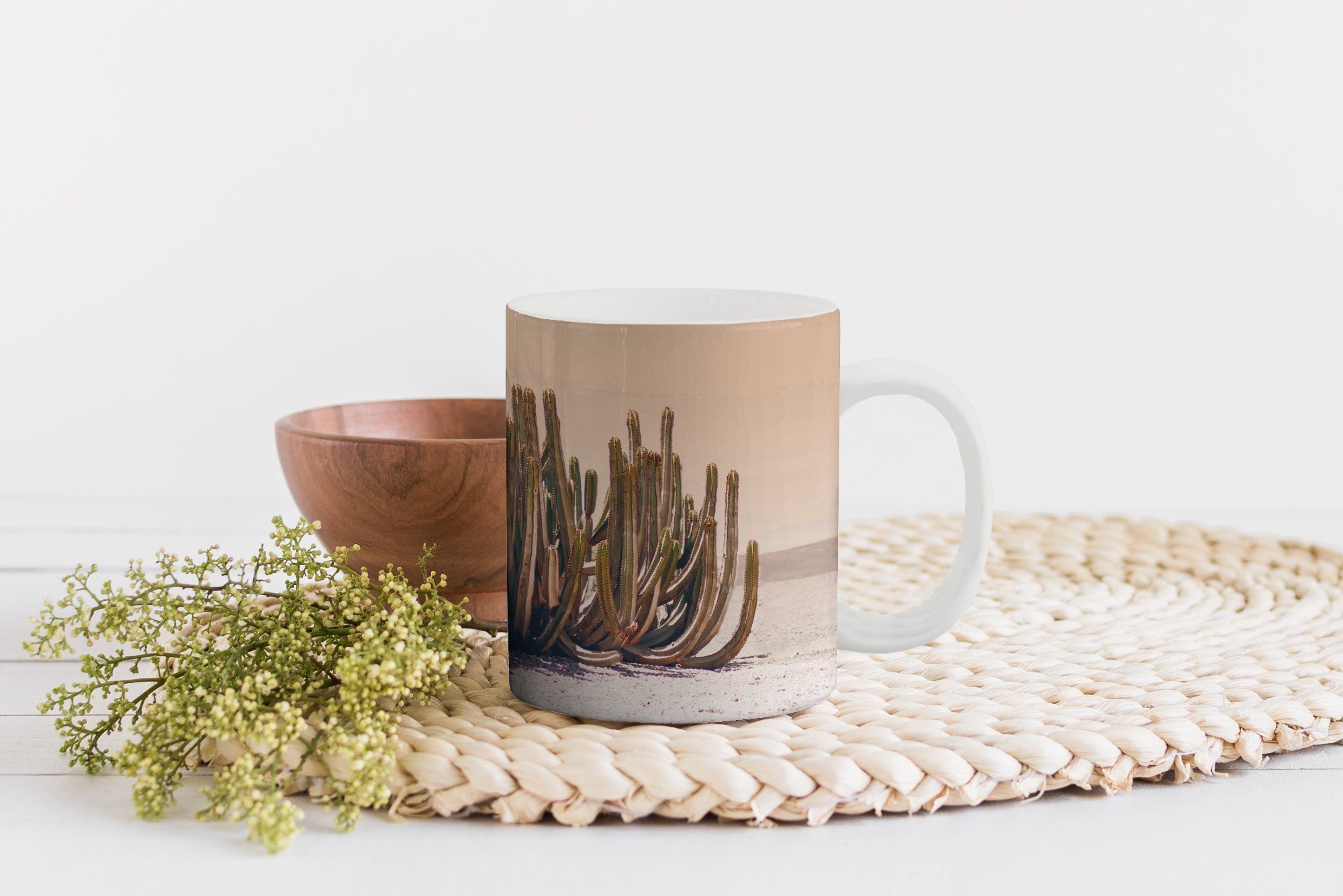 - Teetasse, Geschenk - MuchoWow Natur Tasse Teetasse, Grün, Keramik, Kaffeetassen, - Kaktus Becher, Pflanze