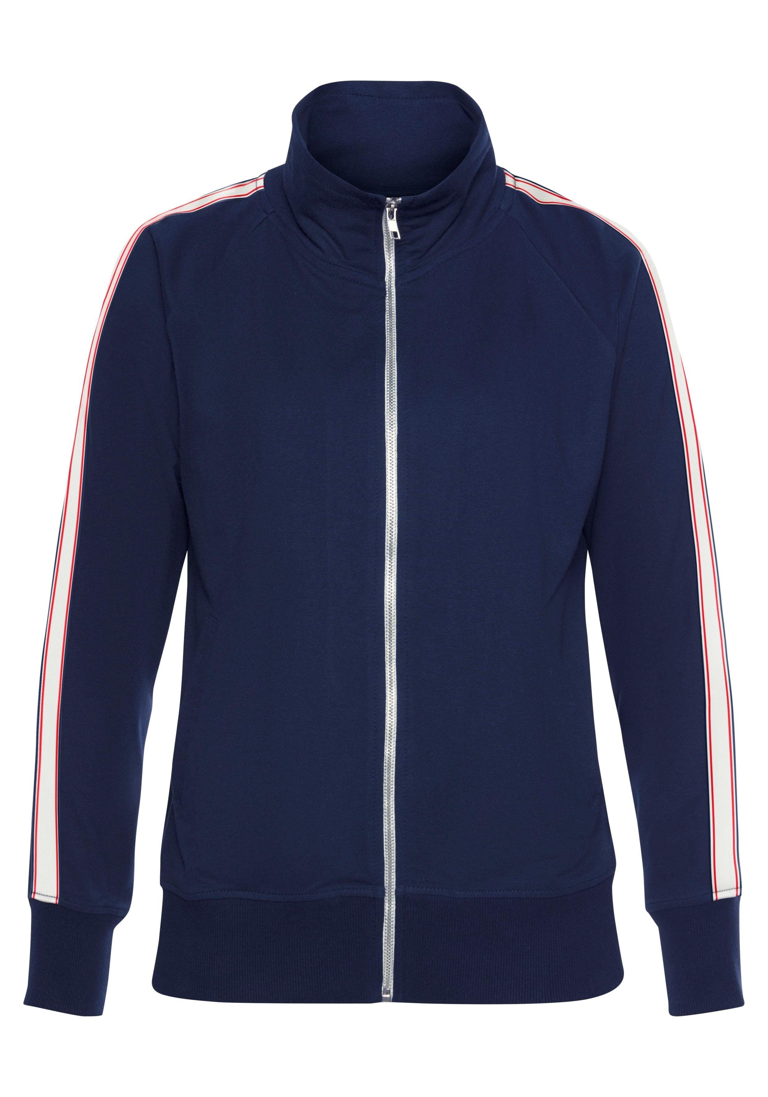 mit an Ärmeln, H.I.S Tape Loungeanzug navy gestreiftem Loungewear, Sweatjacke den