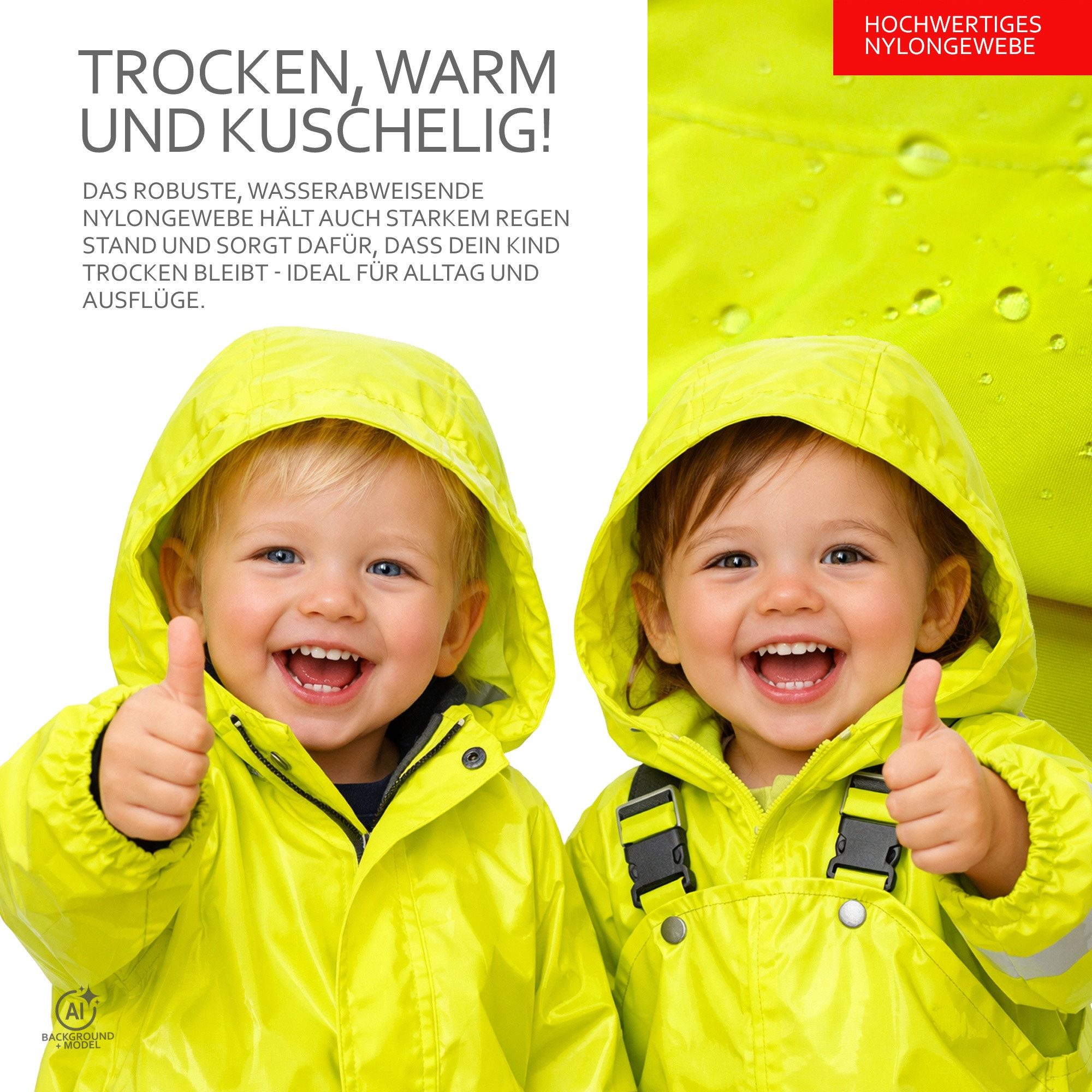 BambiniWelt by Rafael K. Fahrradkindersitz Regencape Regenponcho für Kinderfahrradsitz Reflektorstreifen, Kinderhelm passt unter die Kapuze
