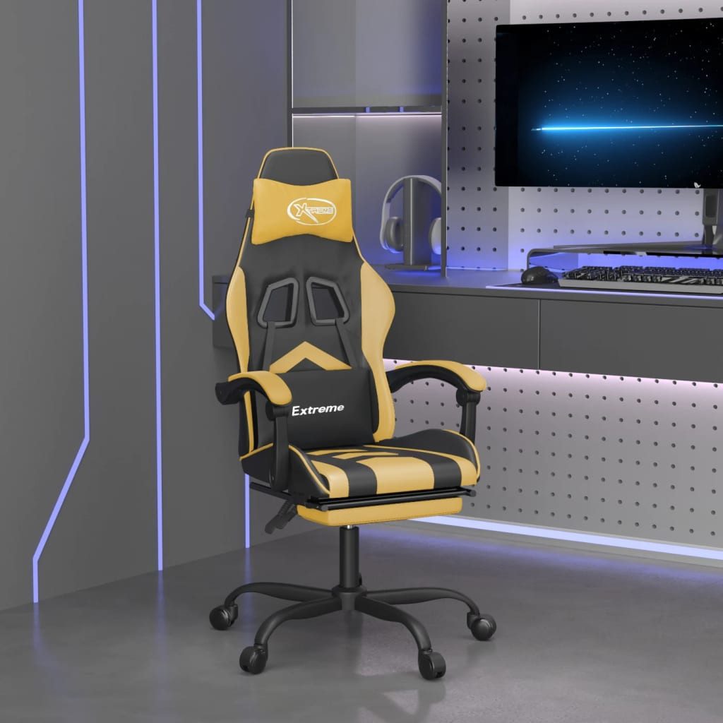 vidaXL Gaming-Stuhl Gaming-Stuhl mit Fußstütze Schwarz und Golden Kunstleder (1 St)
