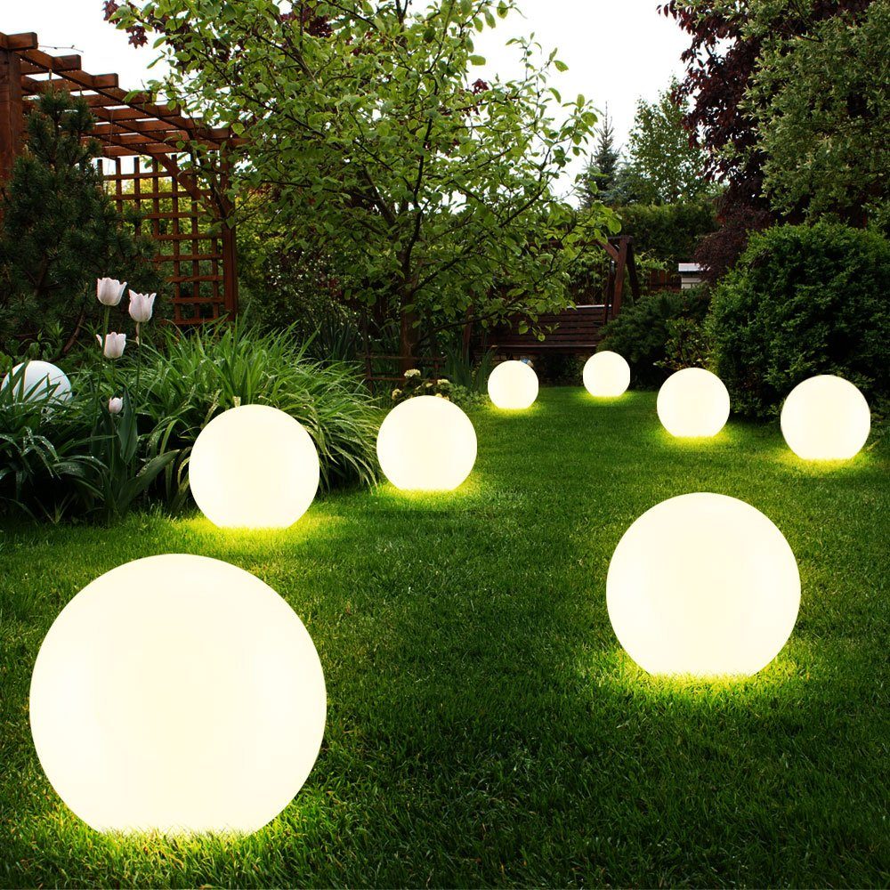 Außen Erdspieß Steck LED-Leuchtmittel LED Set 3er LED fest Kugel Leuchten weiß etc-shop Solar Gartenleuchte, Lampen verbaut,