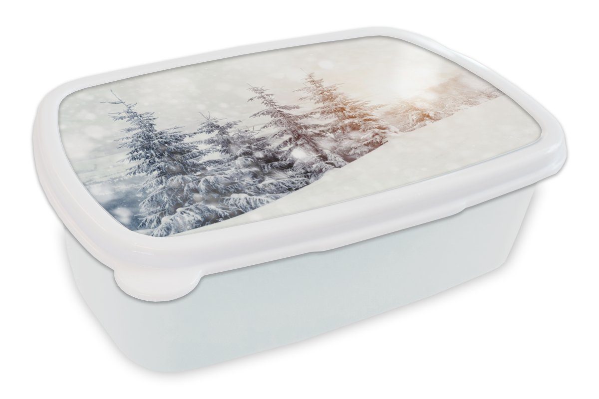 MuchoWow Lunchbox Baum - Schnee Erwachsene, und - Winter, Kunststoff, für Mädchen weiß Kinder Brotdose, und Brotbox (2-tlg), Jungs für