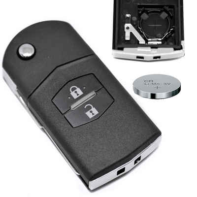 mt-key Auto Klapp Schlüssel Reparatur Gehäuse + Rohling + 1x passende CR1620 Knopfzelle, CR1620 (3 V), für Mazda CX-7 CX-5 2 4 5 6 RX-8 Funk Fernbedienung