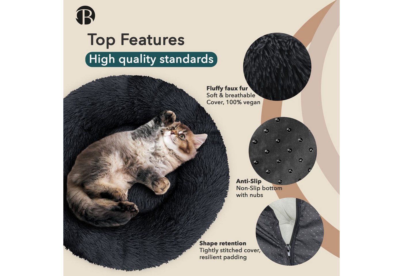 Thumbnail - Bluzelle Tierbett Premium Hundebett Hundekissen Donut / Katzenbett Katzenkissen / XXS, Flauschig Kuschelig Weiches Kunst...