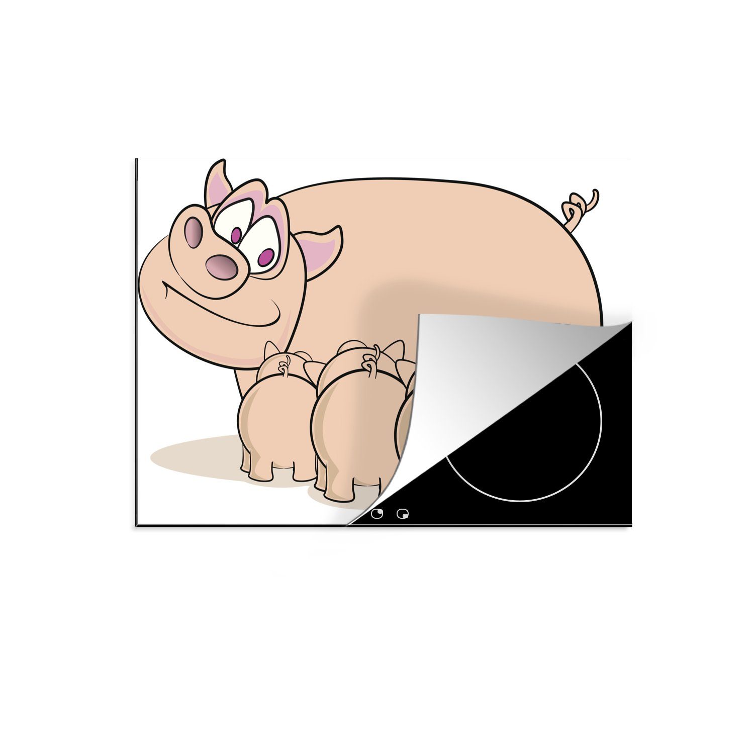 MuchoWow Herdblende-/Abdeckplatte Eine Illustration eines Schweins, das seine Ferkel füttert, Vinyl, (1 tlg), 70x52 cm, Mobile Arbeitsfläche nutzbar, Ceranfeldabdeckung