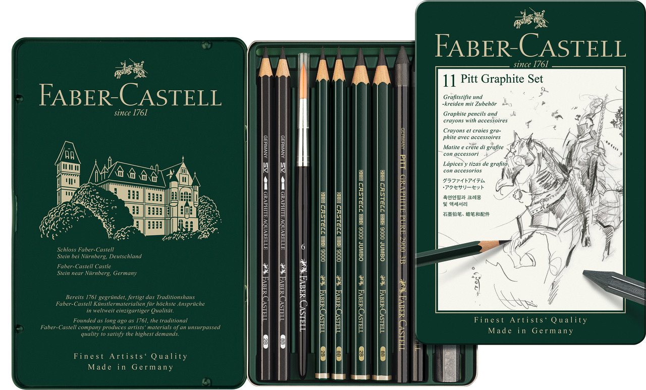 Thumbnail - Faber-Castell Bleistift Pitt Graphite Sets, (11-tlg), Grafitstifte und Grafitkreiden mit Zubehör im Metalletui