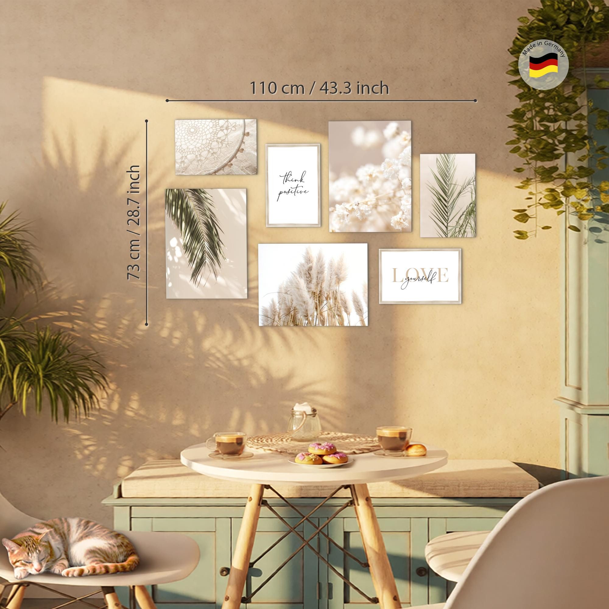 Novart Wandbild Wandbilder Wohnzimmer Boho Natur AUFHÄNGFERTIG 100x70 cm, Pampasgras 110x73 cm (7 St)