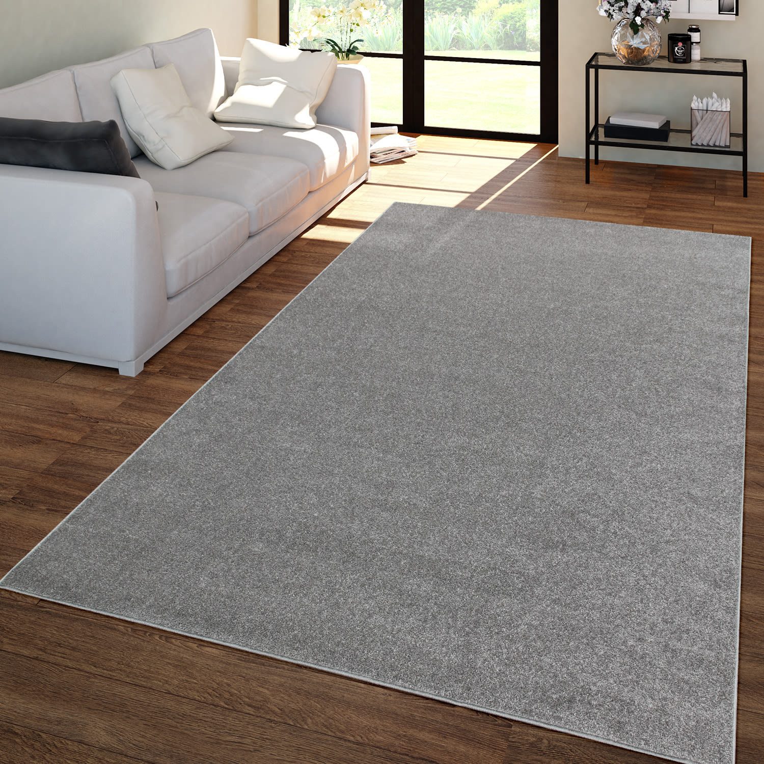 TT Home Teppich Diele, Esszimmer, Flur, Schlafzimmer, Wohnzimmer, Rechteckig, Höhe: 12 mm, Wohnzimmer Teppich Kurflor Unifarbendes Design Modern Und Zeitlos