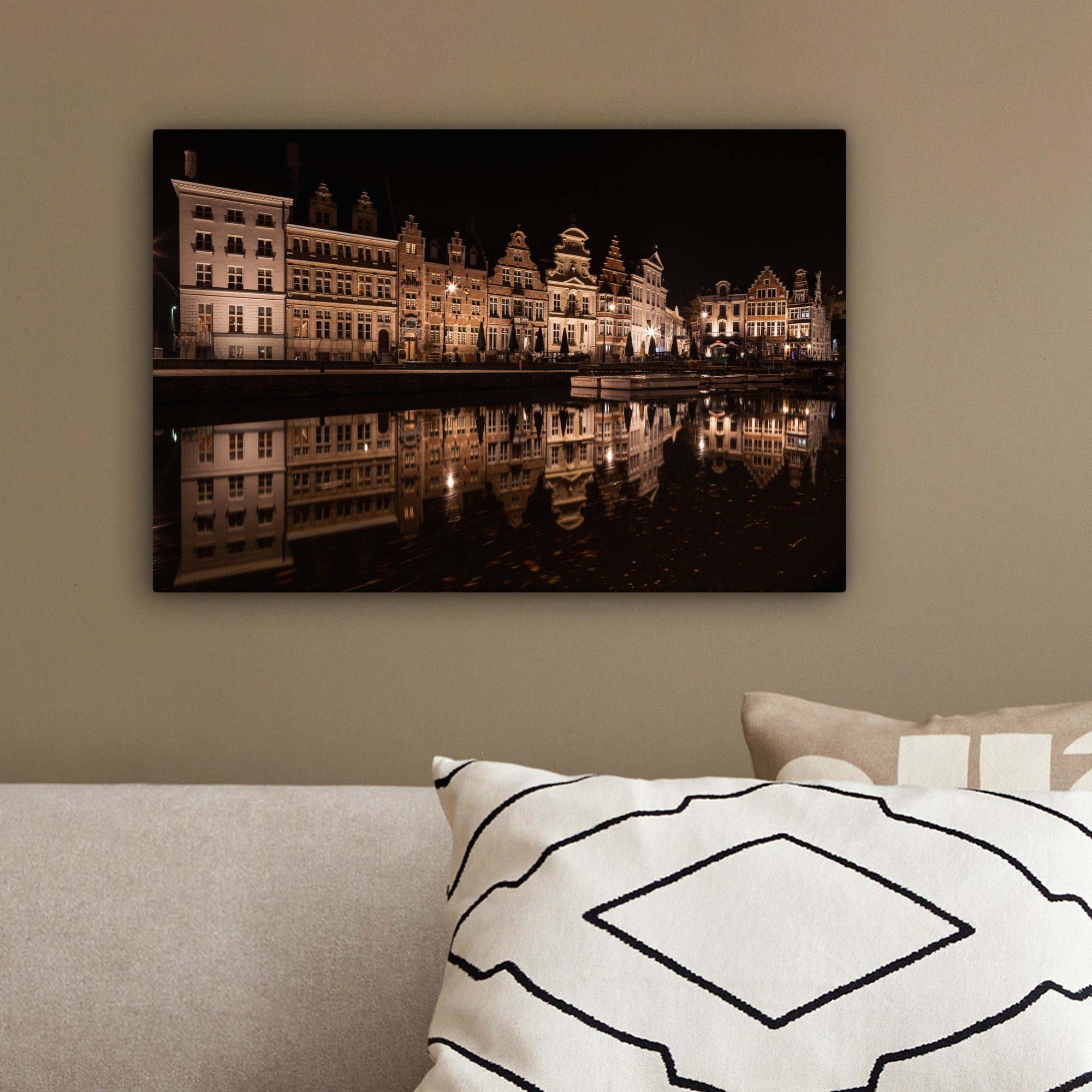 OneMillionCanvasses® Leinwandbild Architektur - Nacht Leinwandbilder, Wanddeko, (1 Gent, - - cm Aufhängefertig, Spiegelung Wandbild 30x20 St)